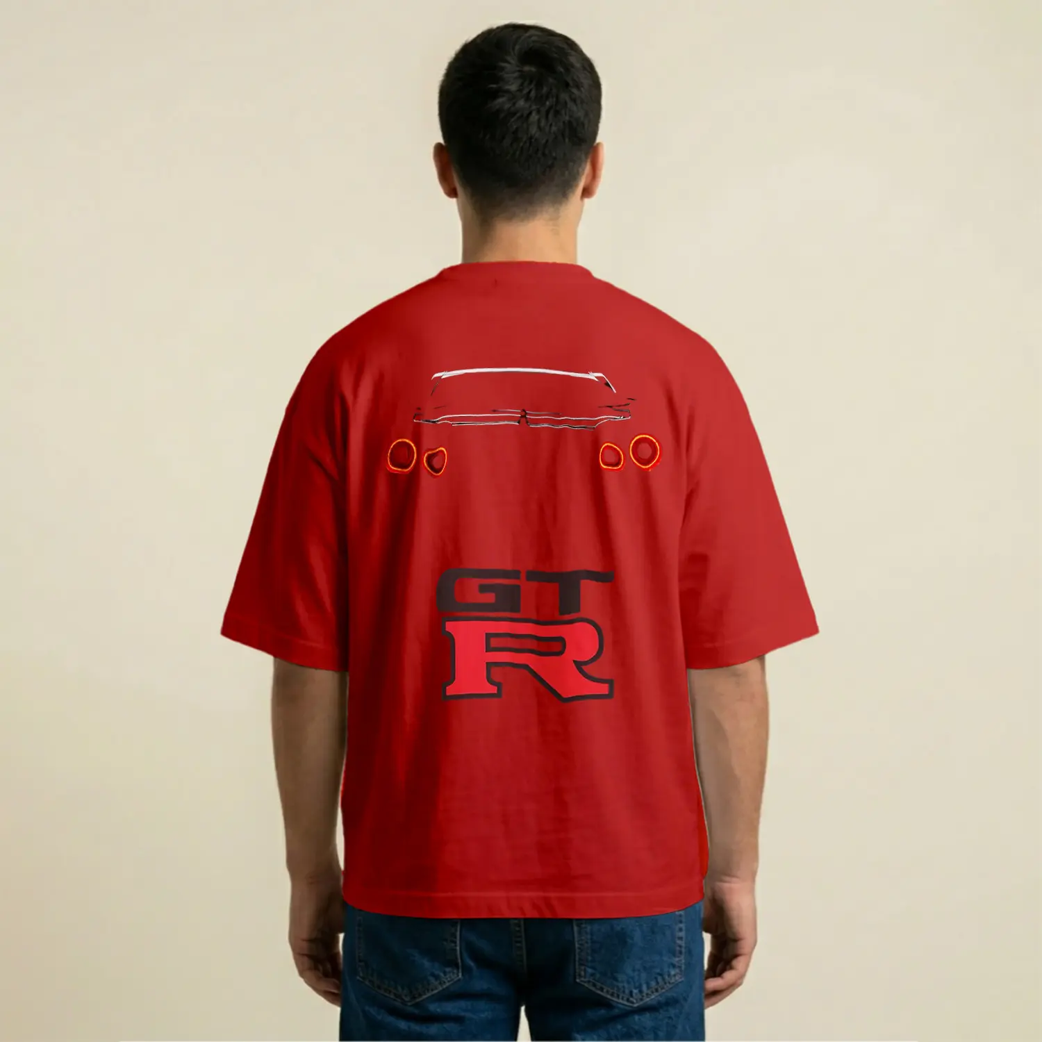 Araba İkonlu Oversize Rahat Kesim Baskılı Erkek Tişört
