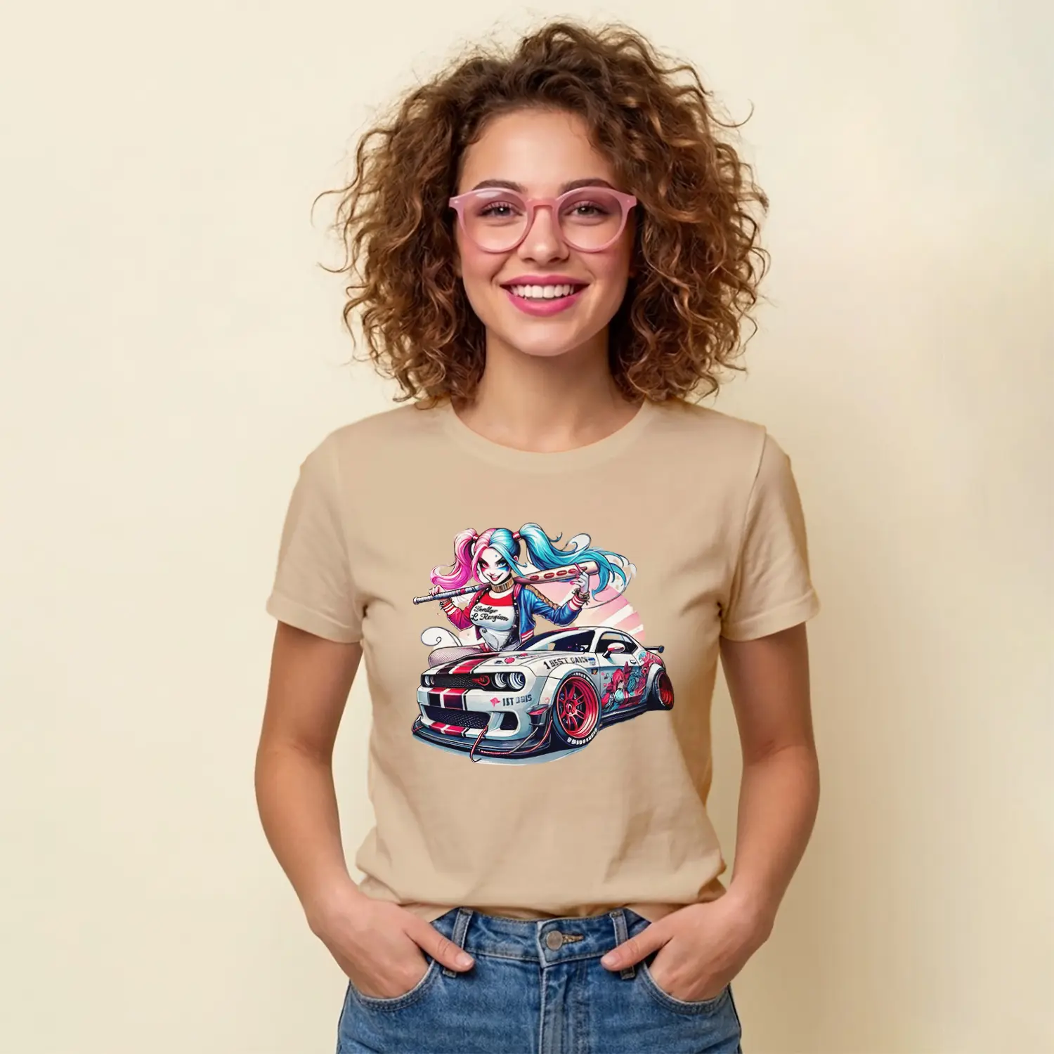 Asi Kadın Ve Spor Araba Tasarım Baskılı Kadın Tişört