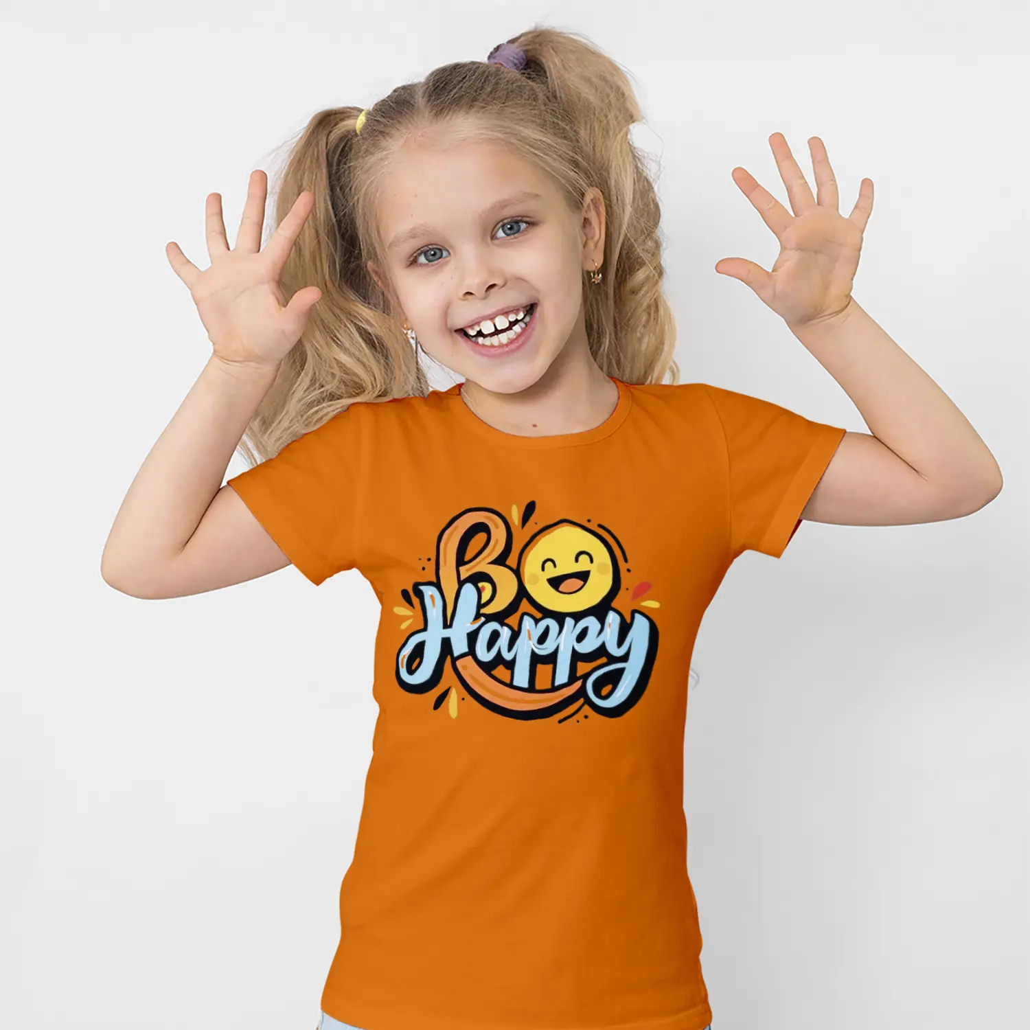 Be Happy Yazılı Gülen Emoji Figürlü Baskılı Kız Çocuk Tişörtü