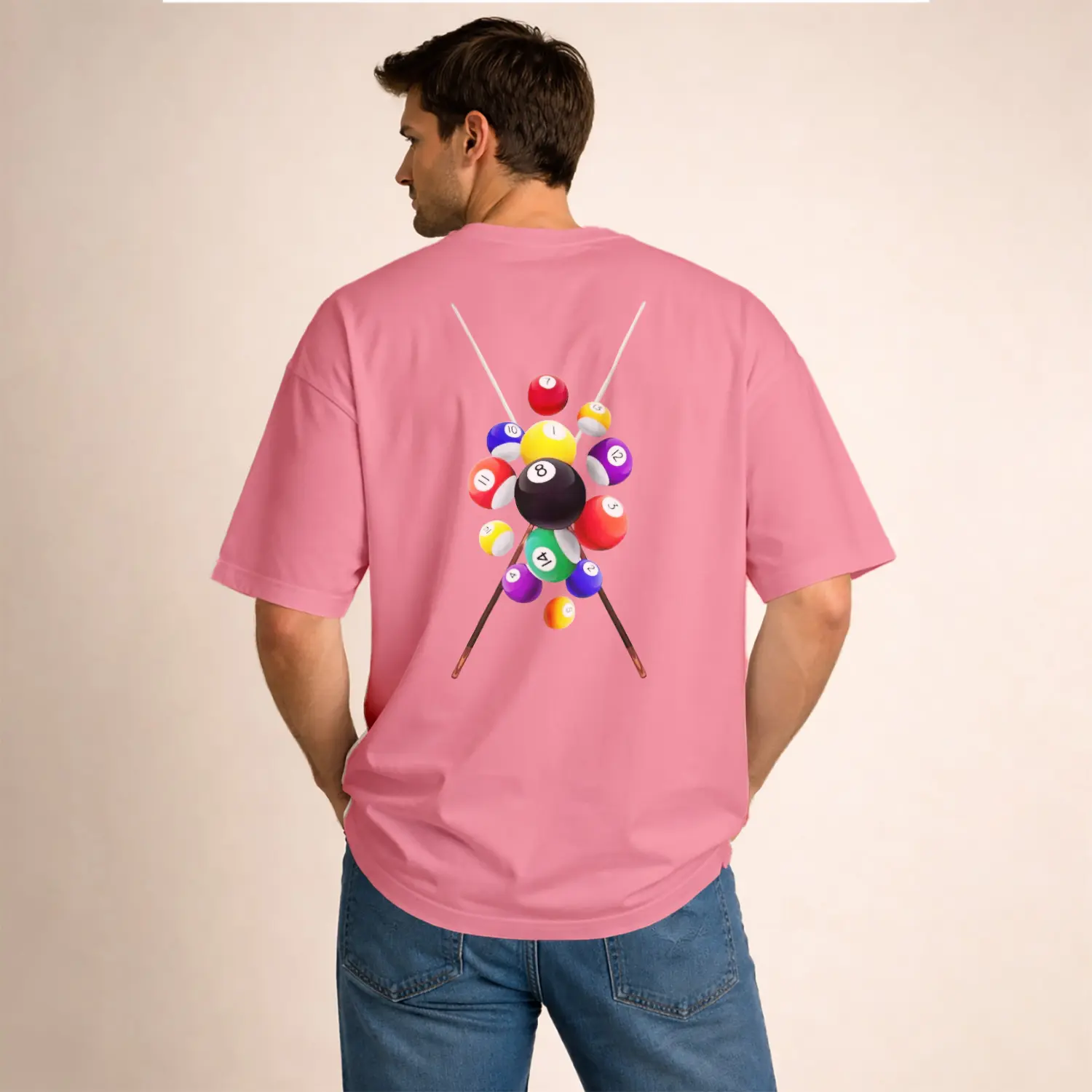 Bilardo Topları Ve Istakalar Baskılı Erkek Tişört