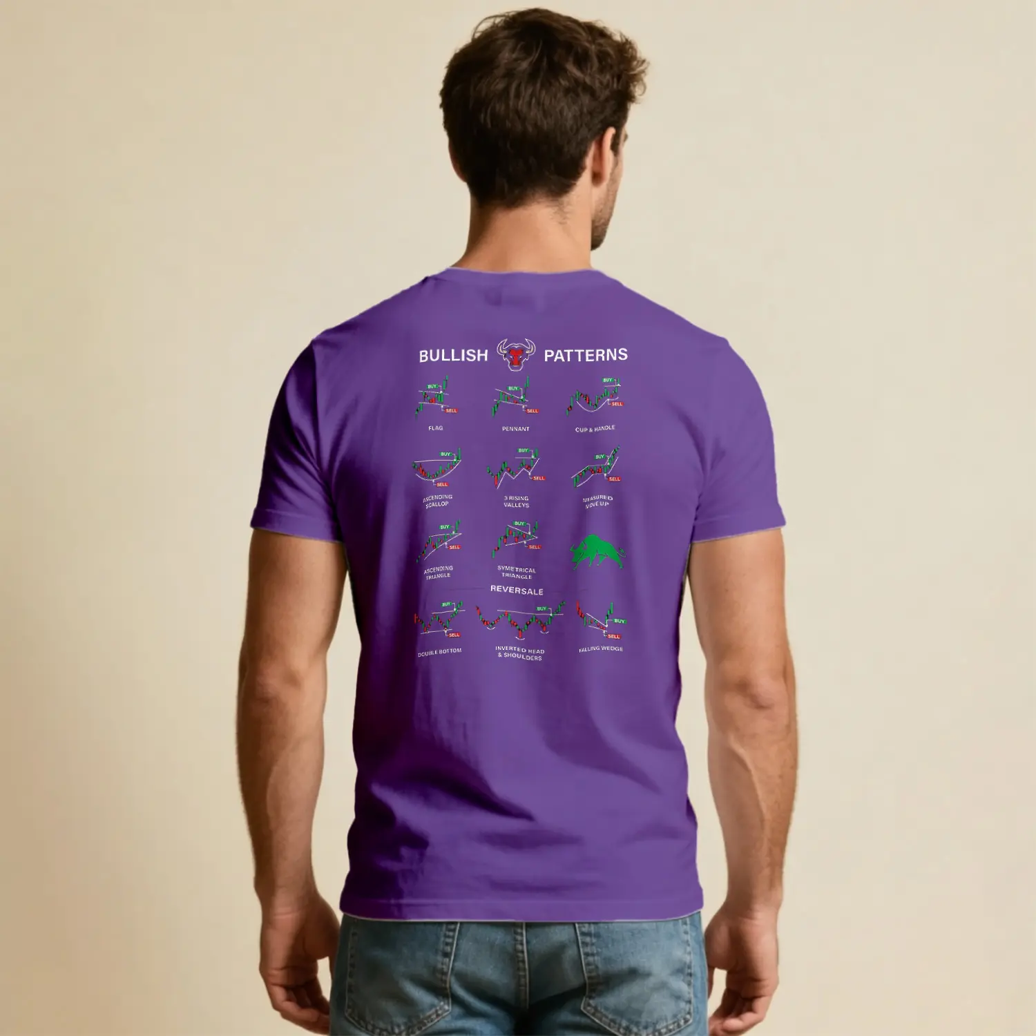 Boğa Figürü Borsa Grafik Pattern Baskılı Erkek Tişört