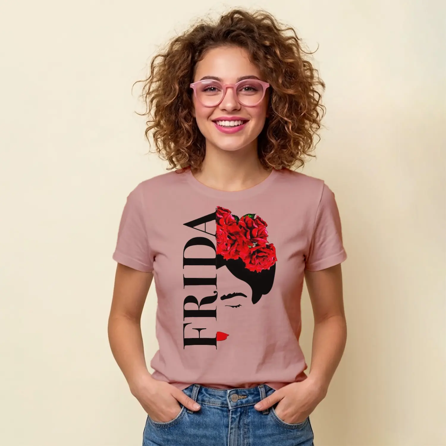 Çiçekli Kadın Silüet Sanat Tasarım Baskılı Kadın Tişört