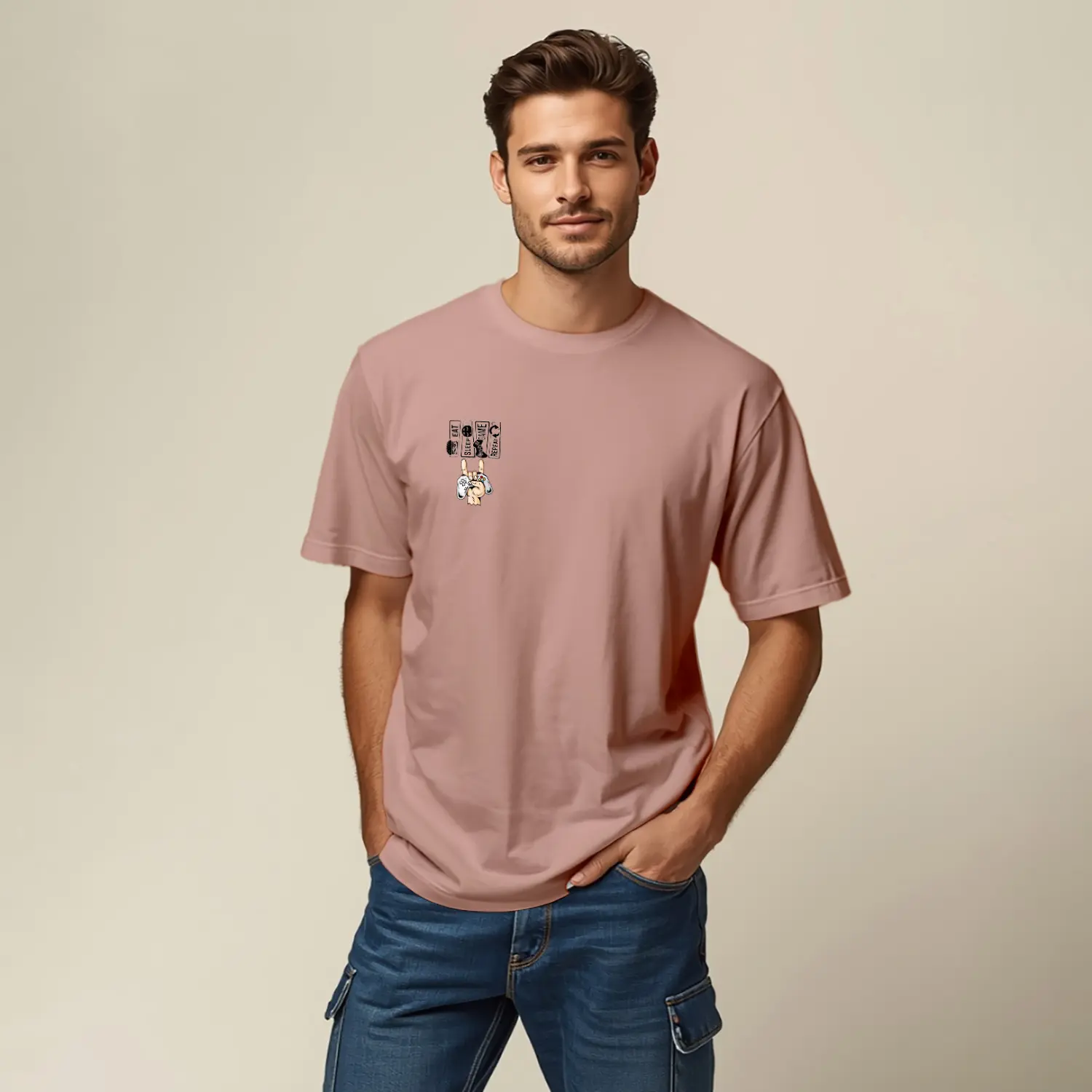 Eat Sleep Game Repeat Tasarımlı Baskılı Erkek Tişört