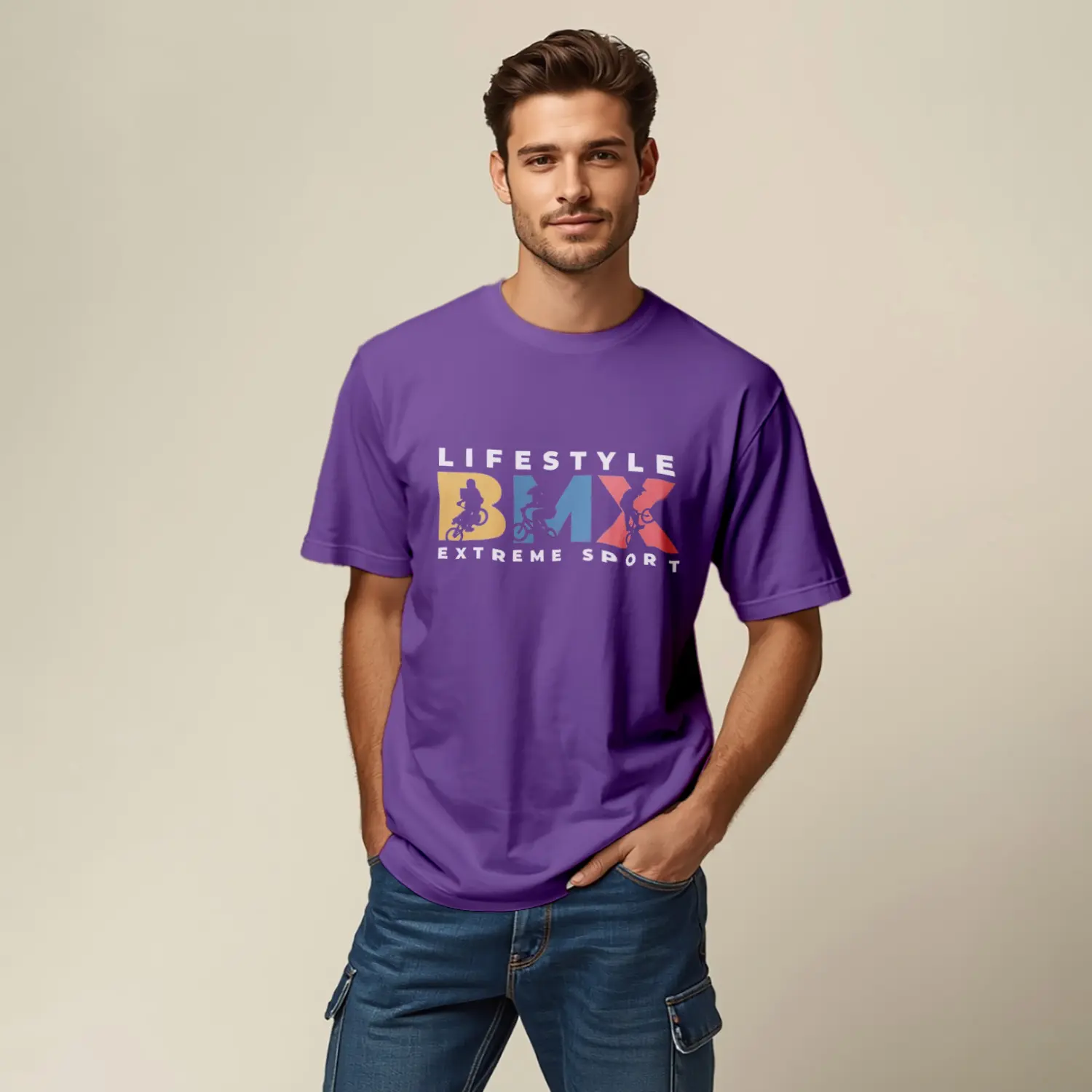 Extreme Spor ve BMX Temalı Baskılı Erkek Tişört