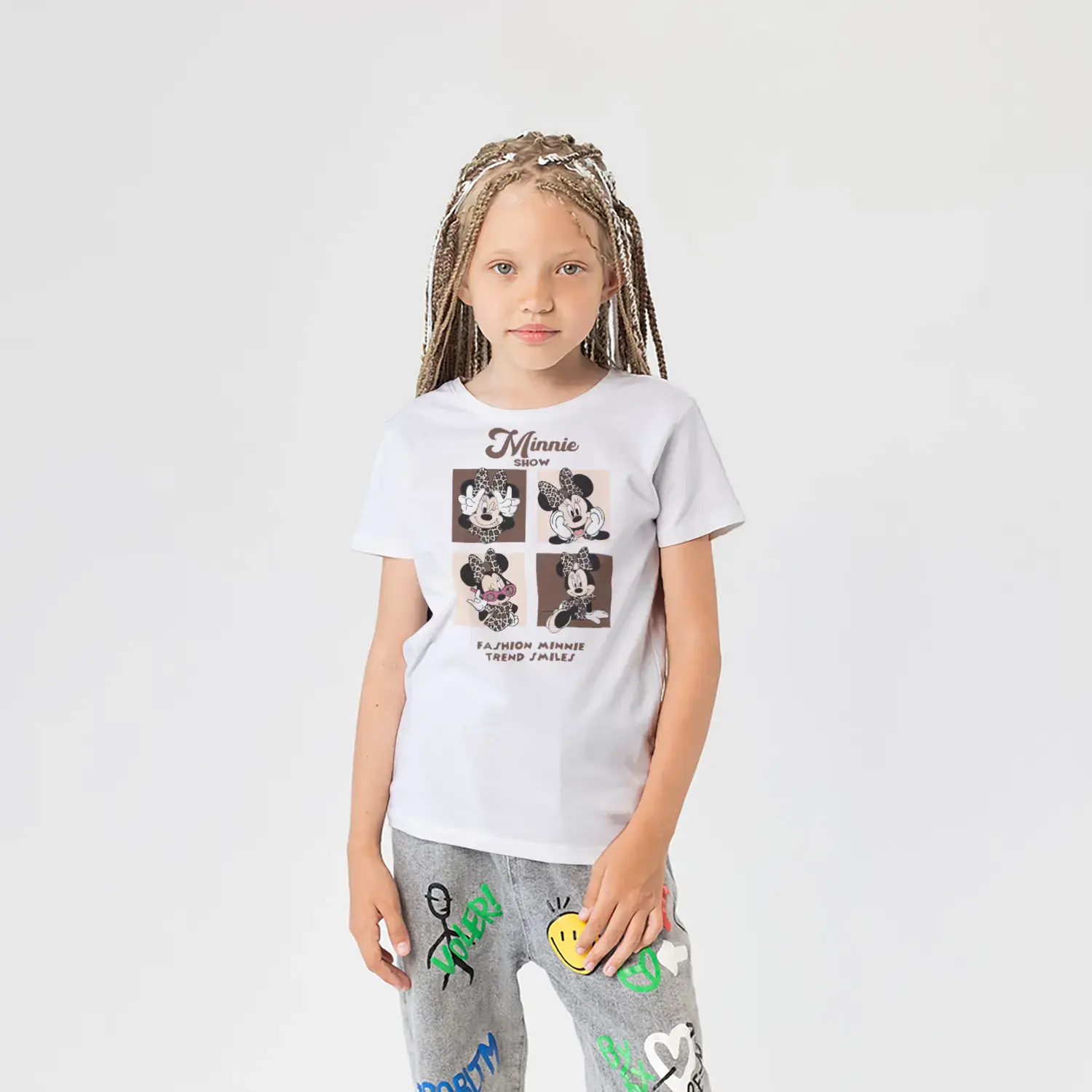 Fiyonklu Moda Ikonu Fare Kahraman Dortlu Kareli Baskılı Kiz Çocuk Tişörtü