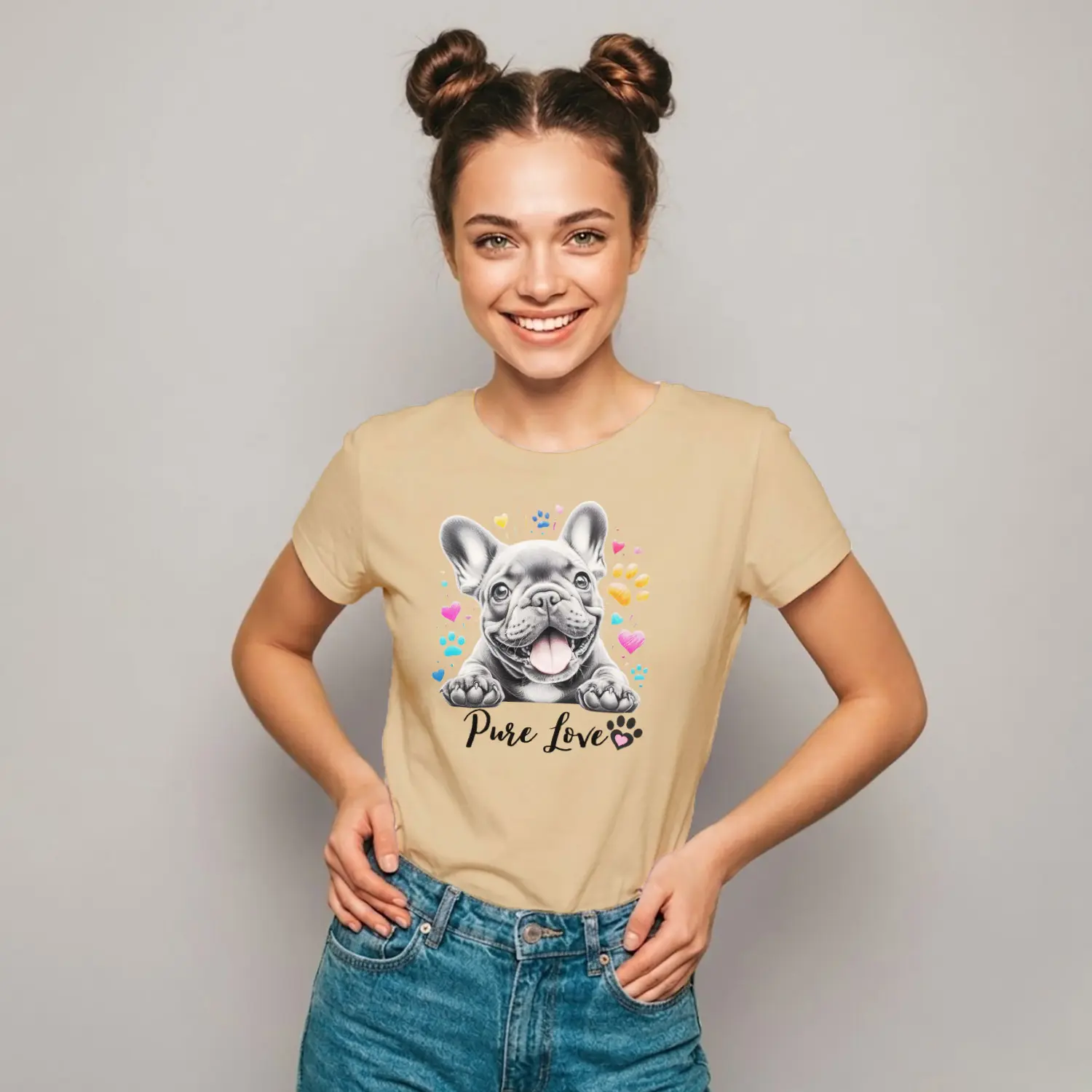 French Bulldog “Pure Love” Baskılı Kadın Tişört