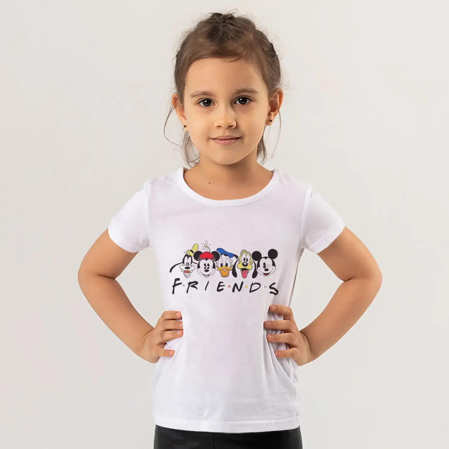 Friends Yazılı Besli Sevimli Karikatur Hayvan Yuzleri Baskılı Kiz Çocuk Tisortu Tişörtü