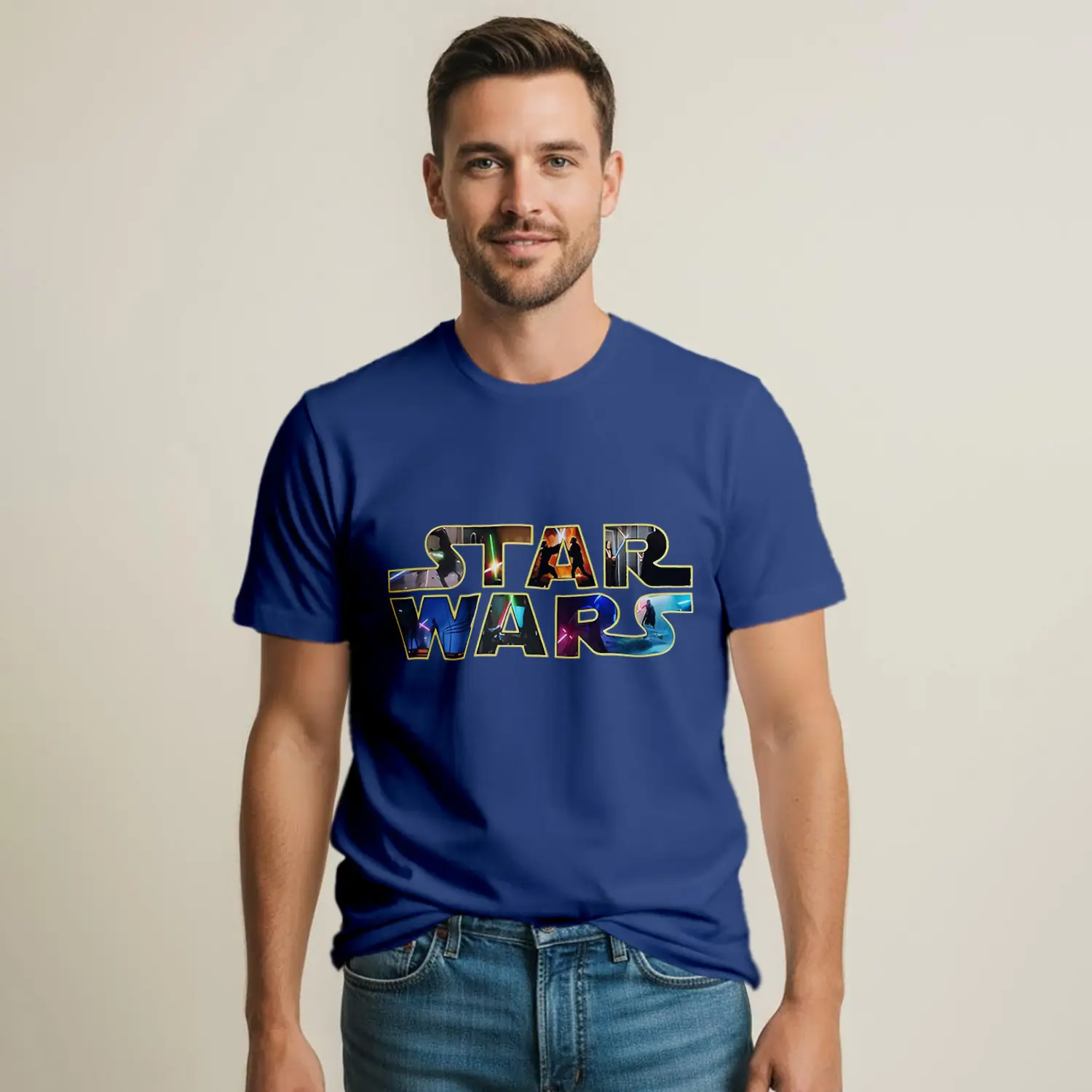 Galaksi Temalı Renkli Yazı Baskılı Erkek Tişört