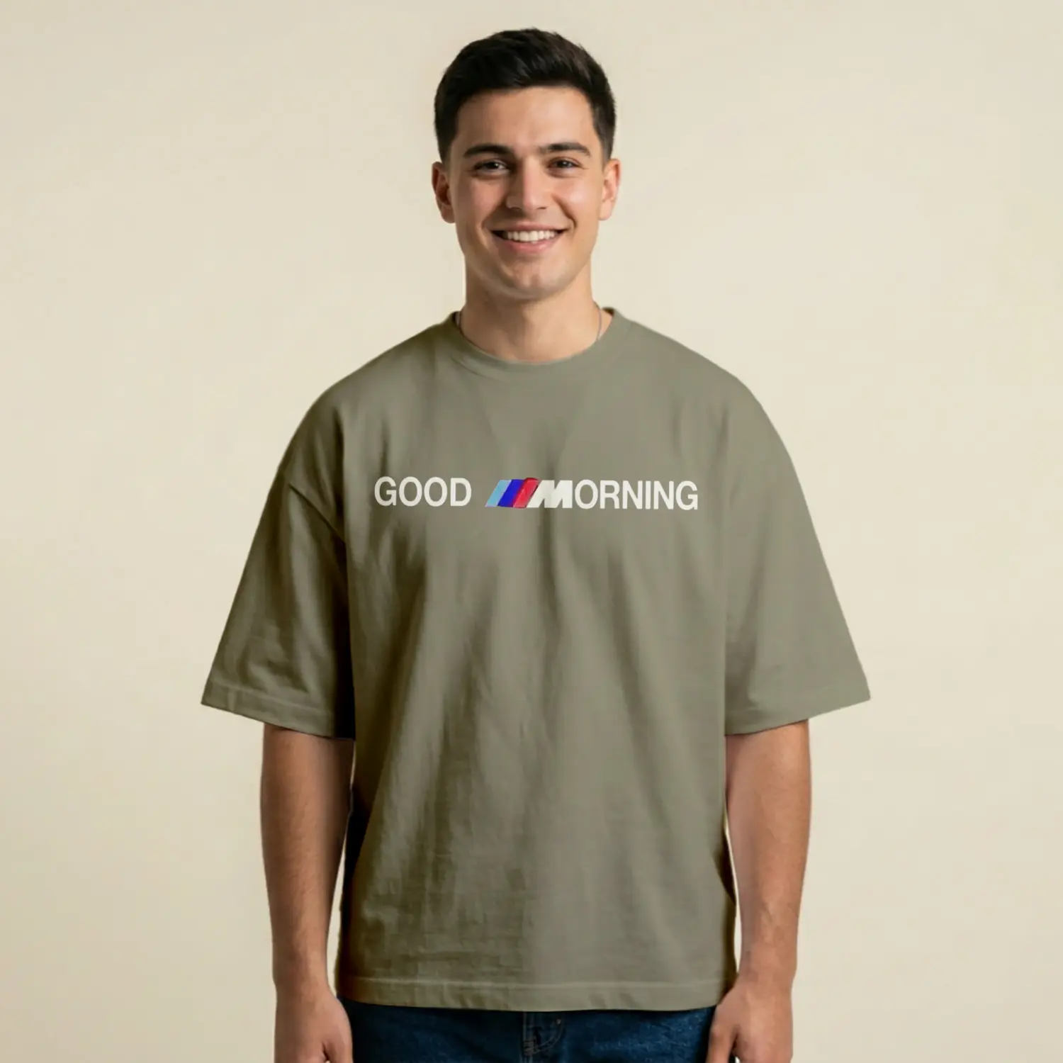 Good Morning Yazılı Renkli Çizgi Baskılı Erkek Tişört