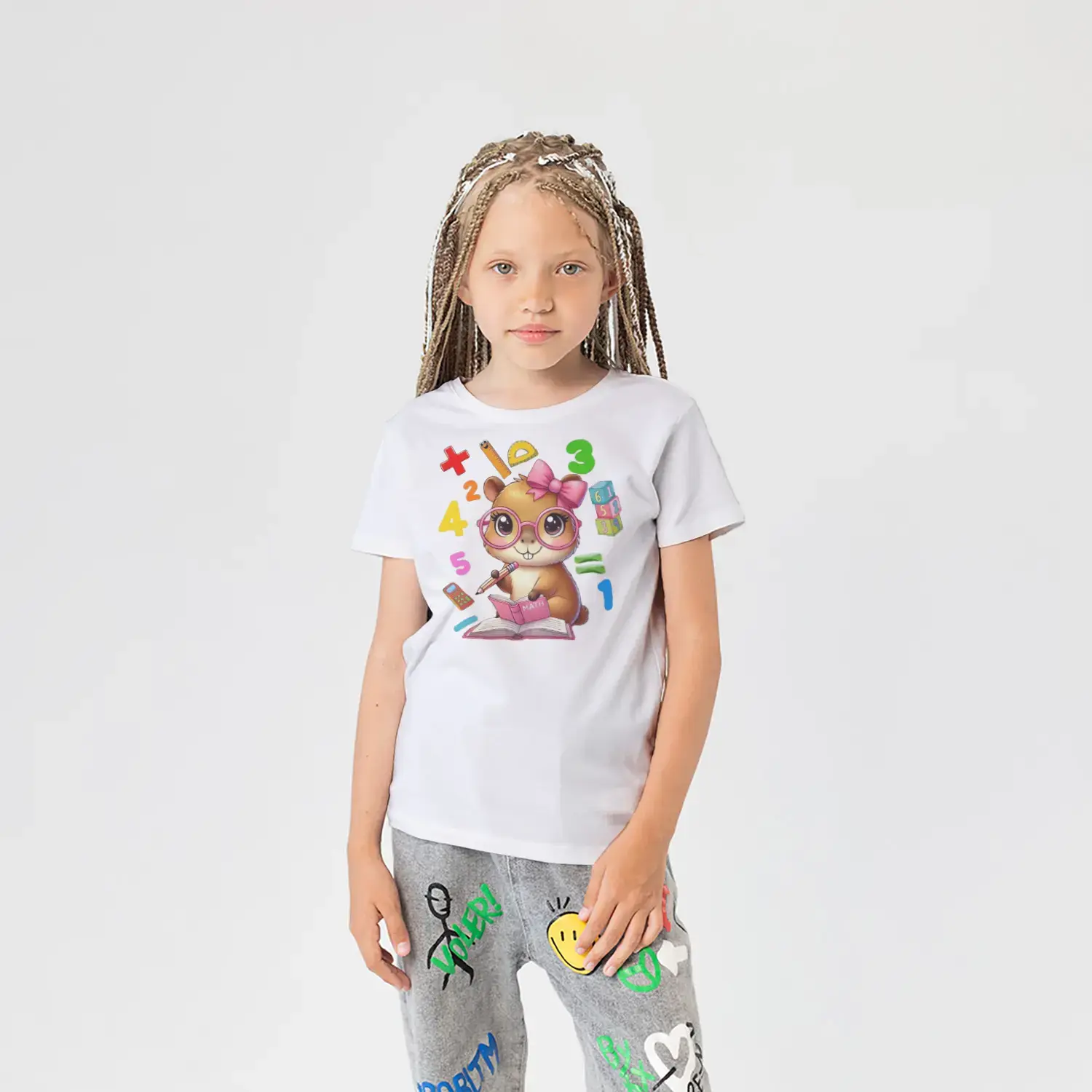 Gozluklu Minik Hamster Matematik Temalı Kiz Çocuk Tisortu Tişörtü