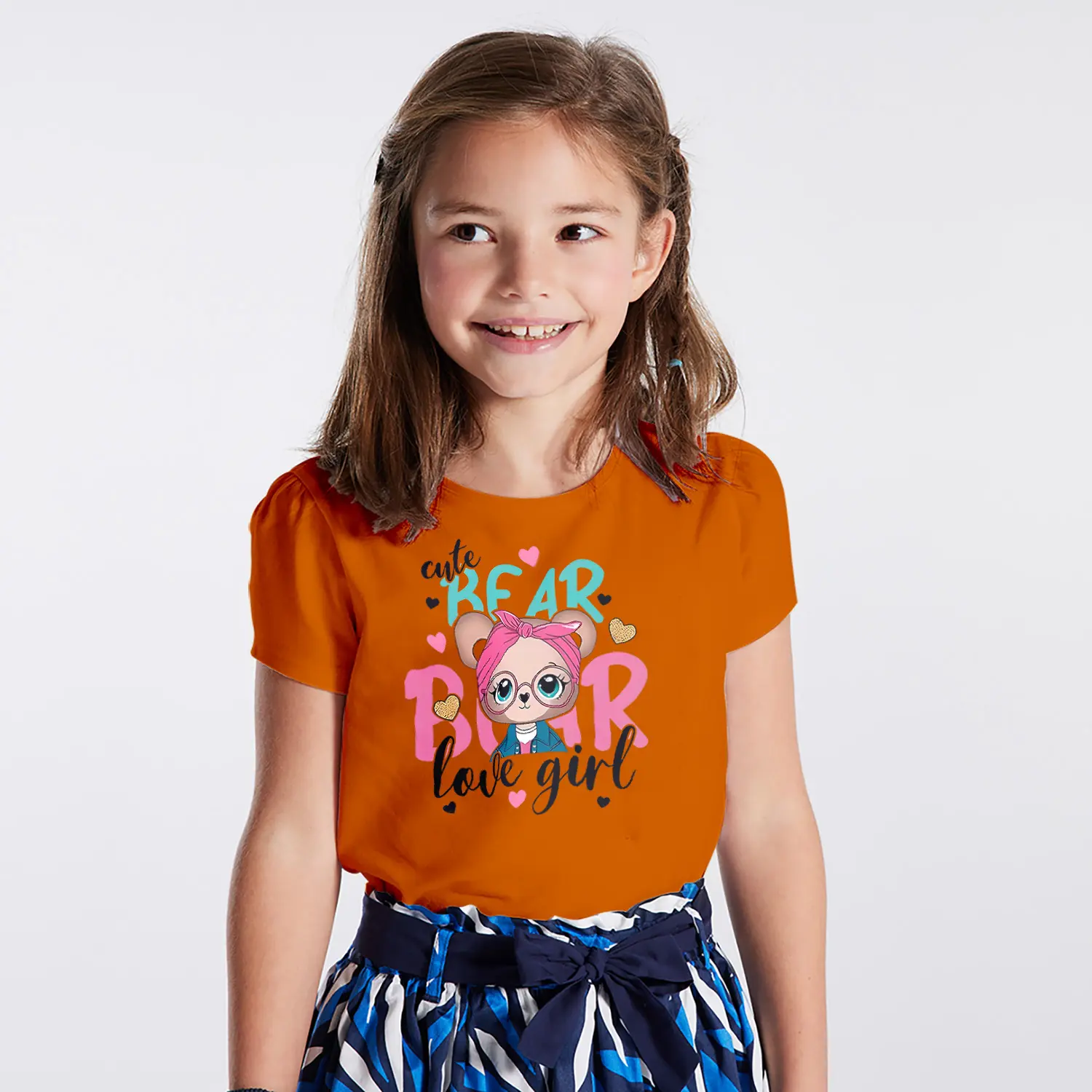 Gözlüklü Sevimli Ayıcık Cute Bear Love Girl Yazılı Baskılı Kız Çocuk Tişörtü