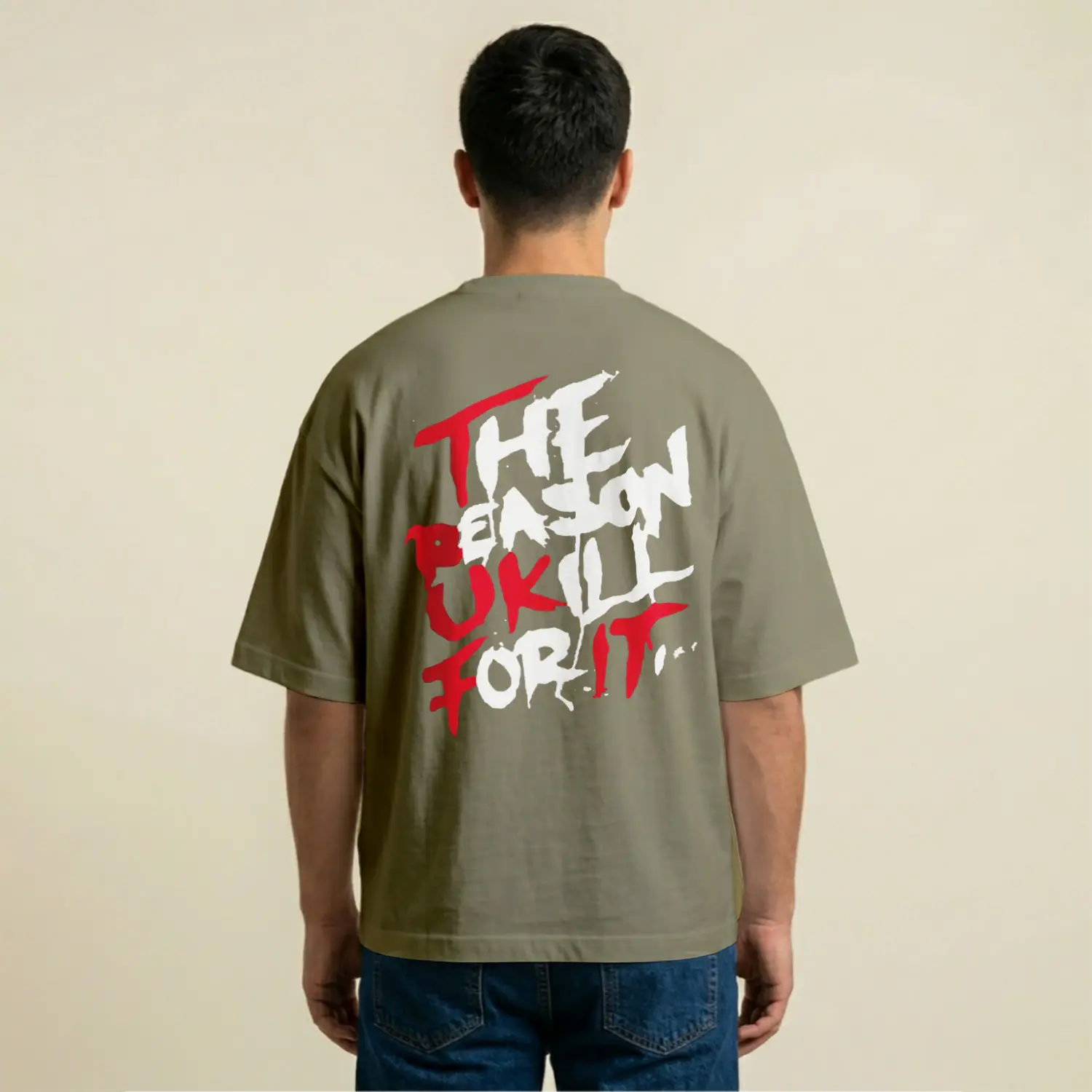 Grafik Yazılı Modern Oversize Batik Baskılı Erkek Tişört