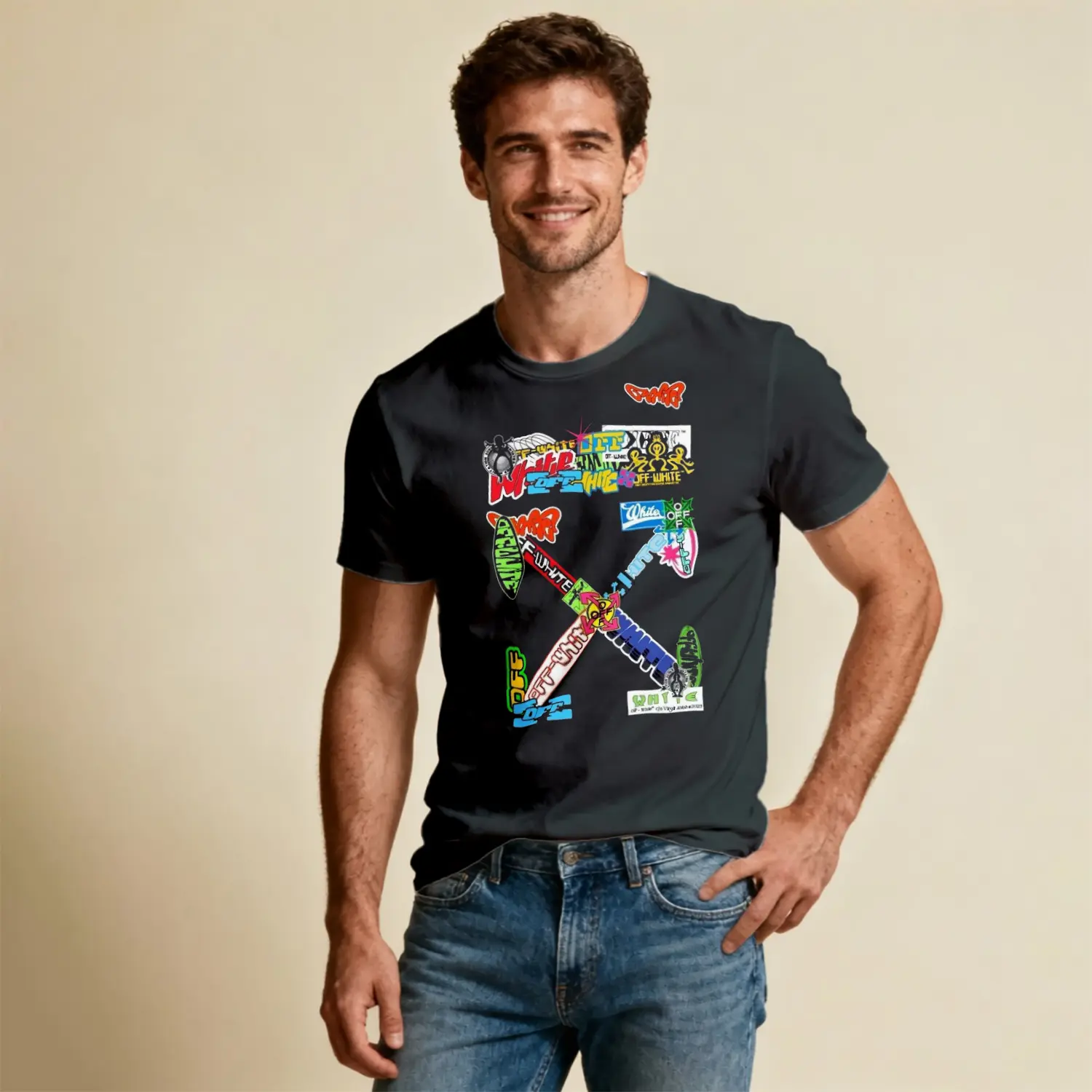 Grafiti Çapraz Ok Baskılı Erkek Tişört