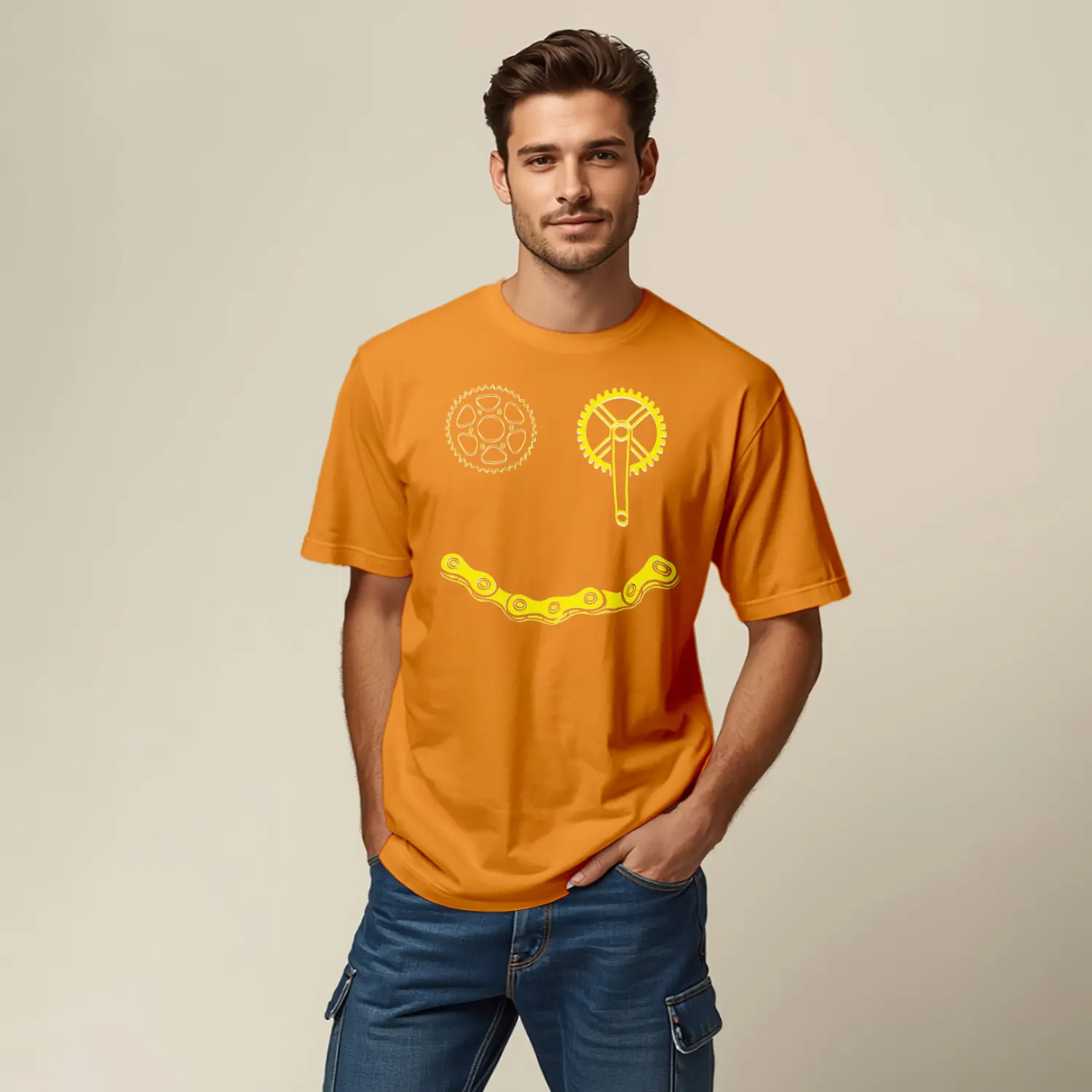 Gülümseyen Zincir Tasarımlı Erkek Baskılı Erkek Tişört