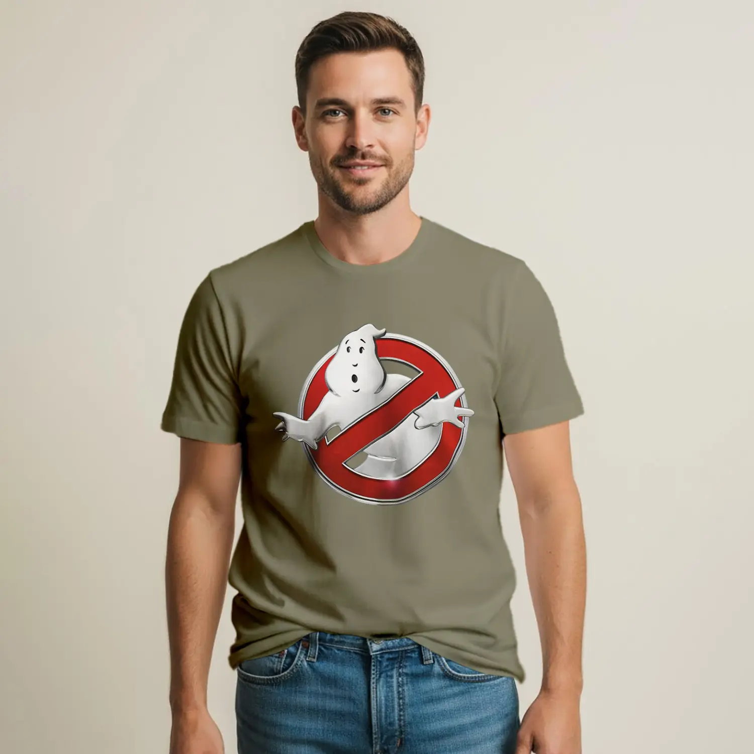 Hayalet Figürlü Şehir Temalı Baskılı Erkek Tişört