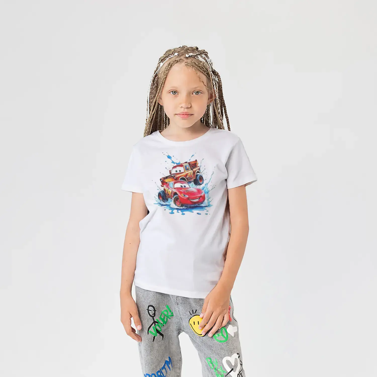 Hizli Kırmızı Yaris Arabasi Ve Arkadasi Baskılı Kiz Çocuk Tisortu Tişörtü