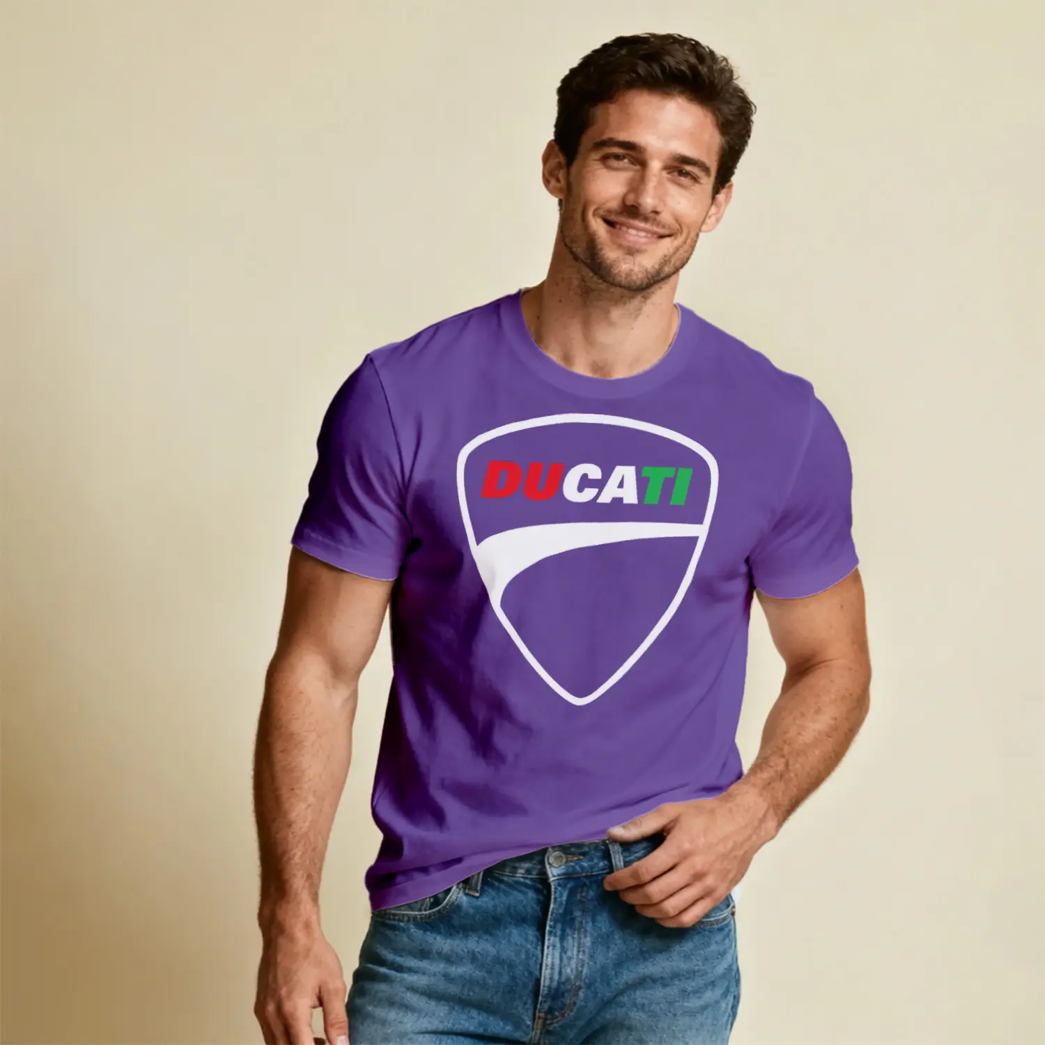 İtalyan Motosiklet Markası Kalkan Logo Renkli Baskılı Erkek Tişört - Görsel 10