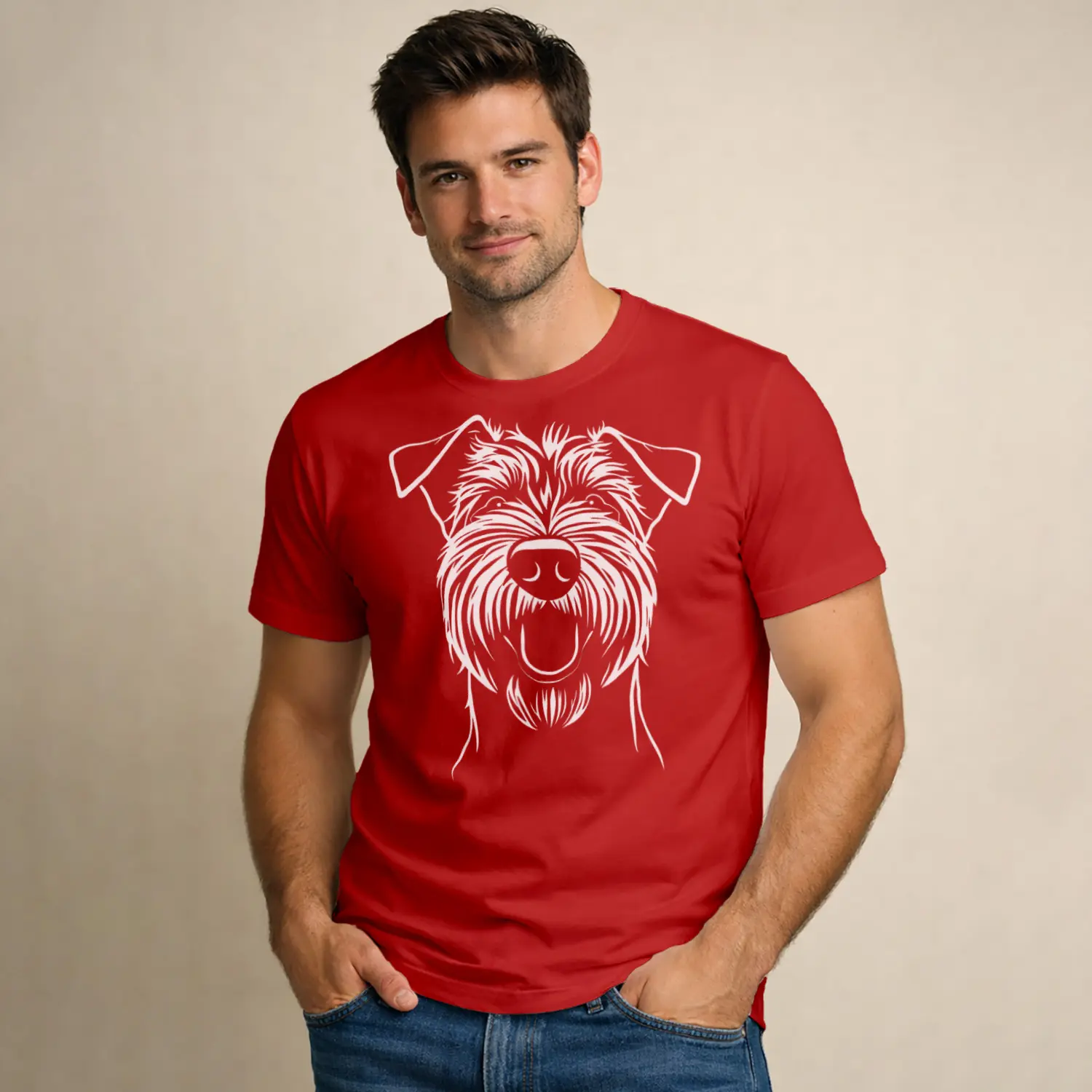 Üzerinde Köpek Silueti Baskılı Erkek Tişört