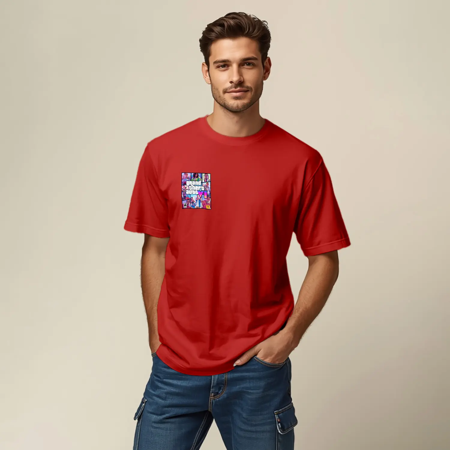 Renkli Kareli Tasarım Baskılı Erkek Tişört