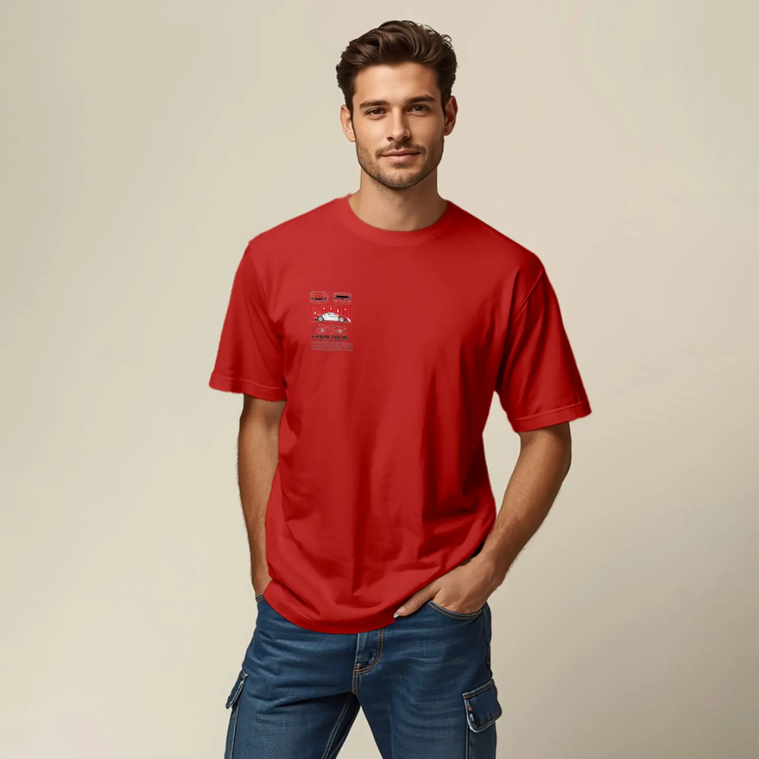 Retro Araba Baskılı Erkek Tişört