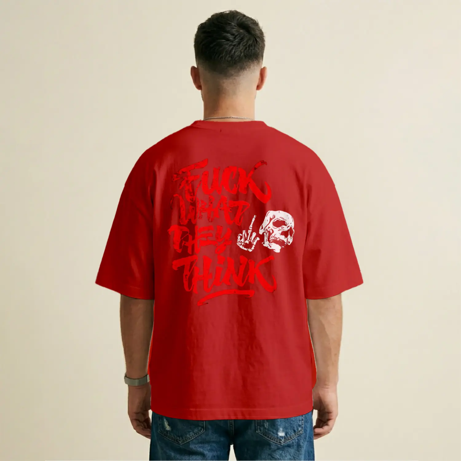 Kafatası ve Yazılı Tasarım Baskılı Erkek Tişört