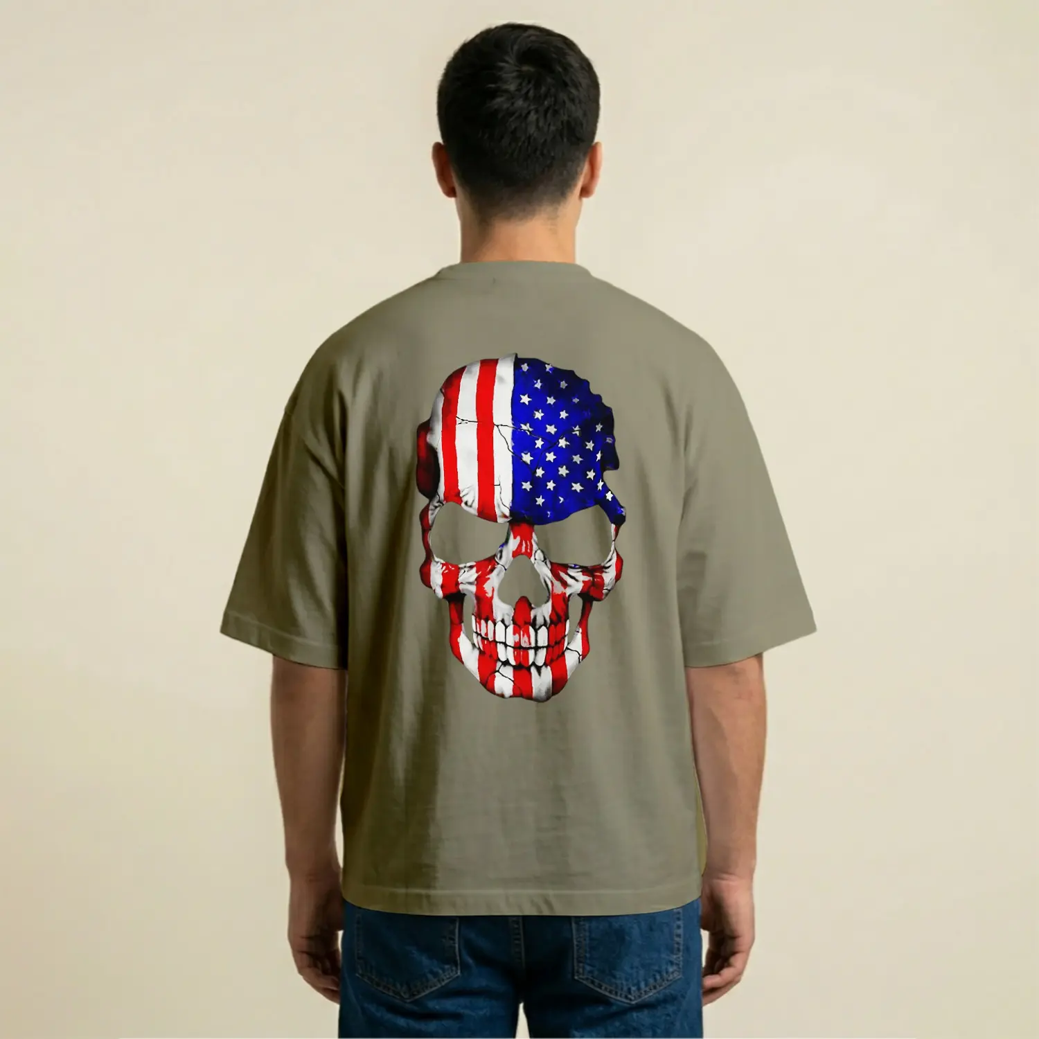 Kafatası Desenli Renkli Sırt Baskılı Erkek Tişört