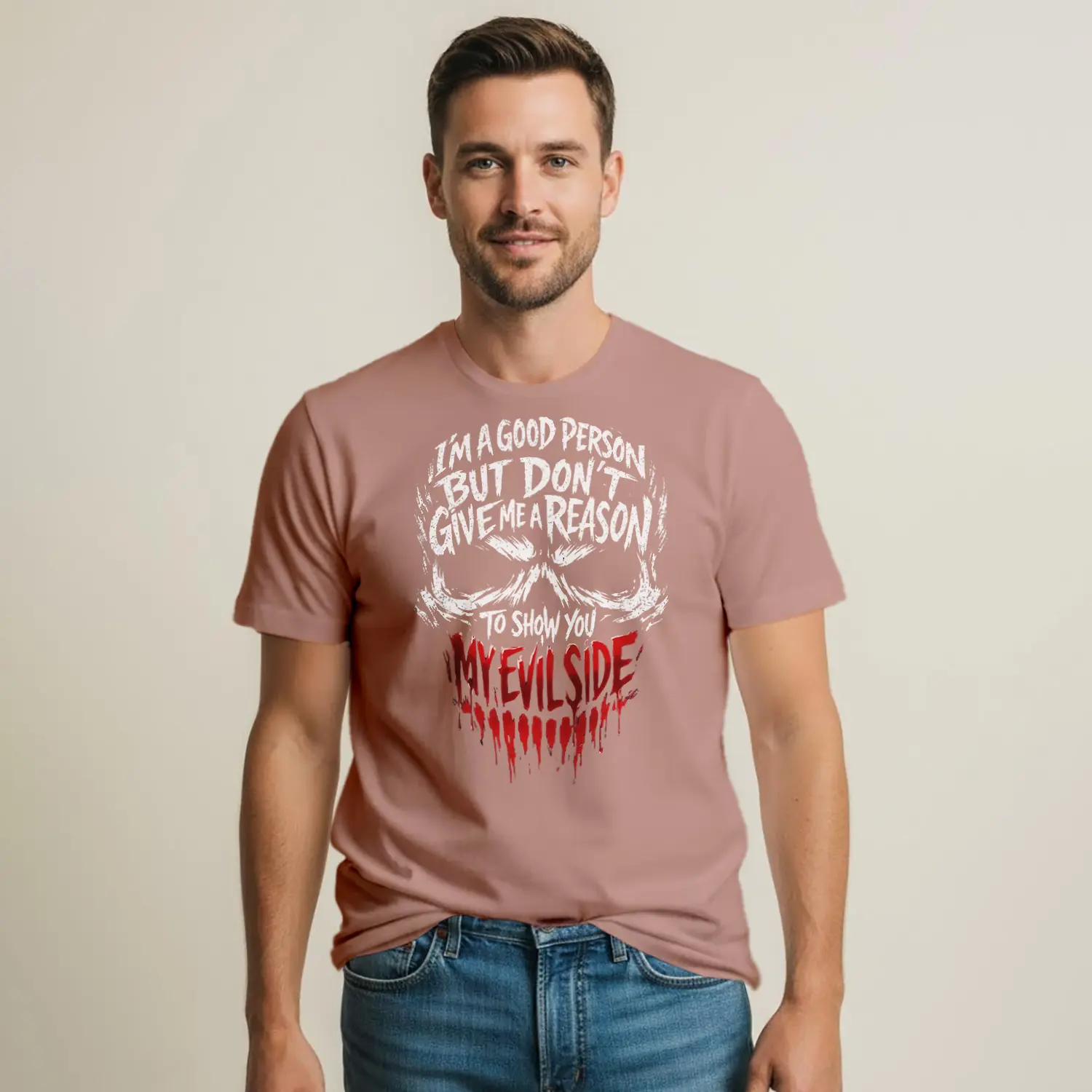 Kafatası Sembolü Korkutucu Yazılı Baskılı Erkek Tişört