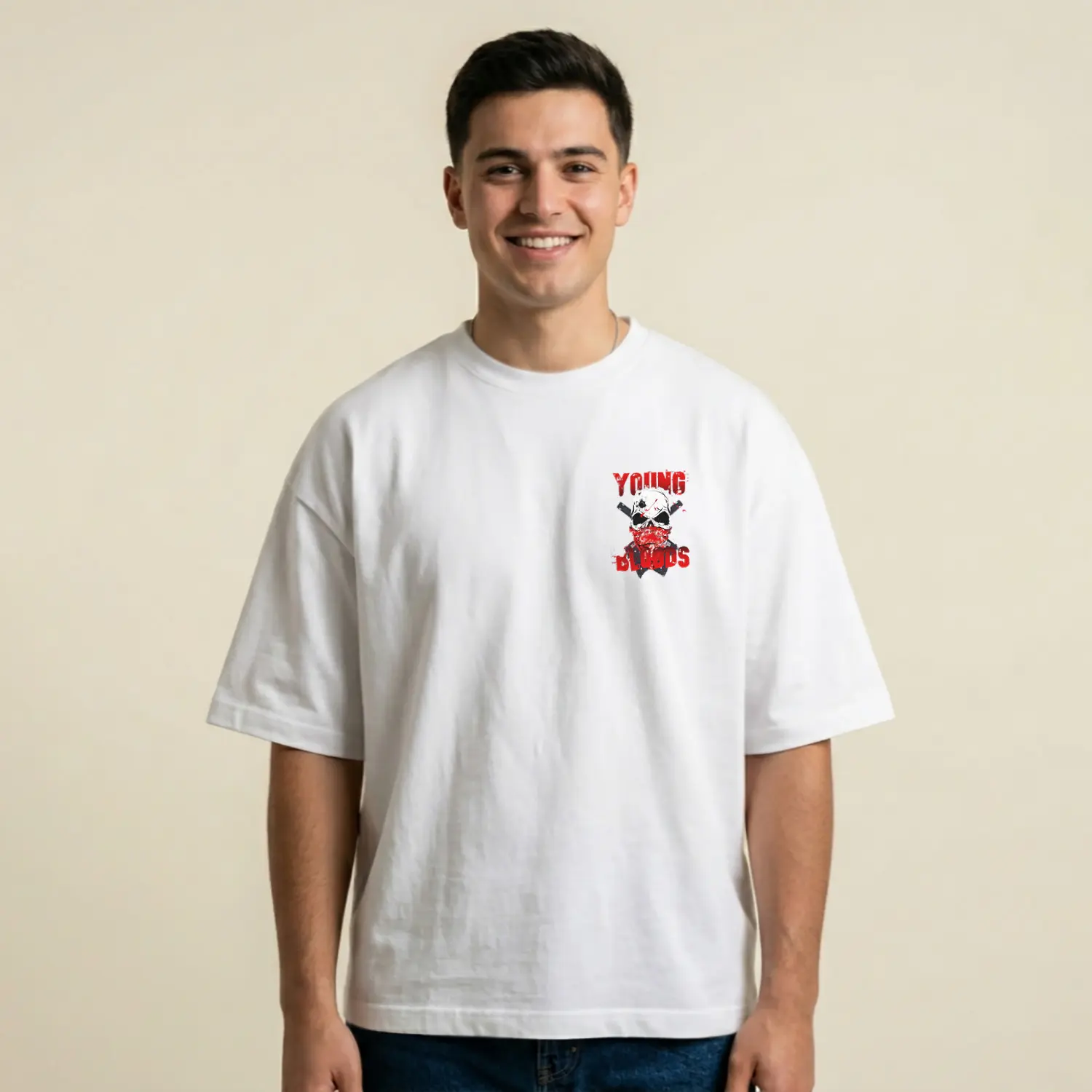 Kafatası Ve Bandana Detaylı Spor Baskılı Erkek Tişört