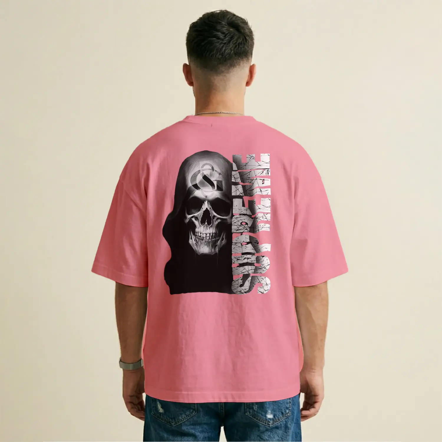 Kafatası Ve Yazı Desenli Rahat Kesim Baskılı Erkek Tişört