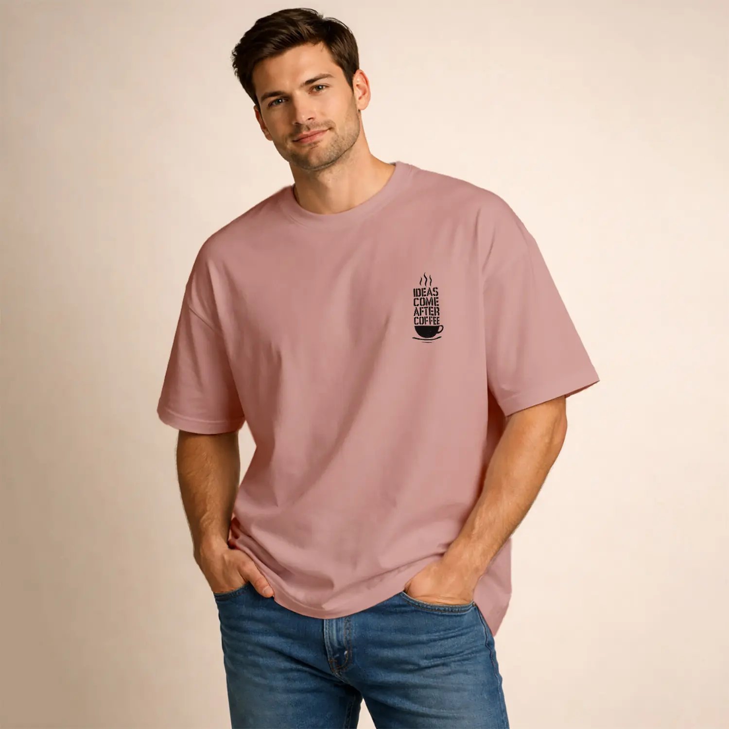 Kahve Ve Fikir Temalı Grafik Baskılı Erkek Tişört