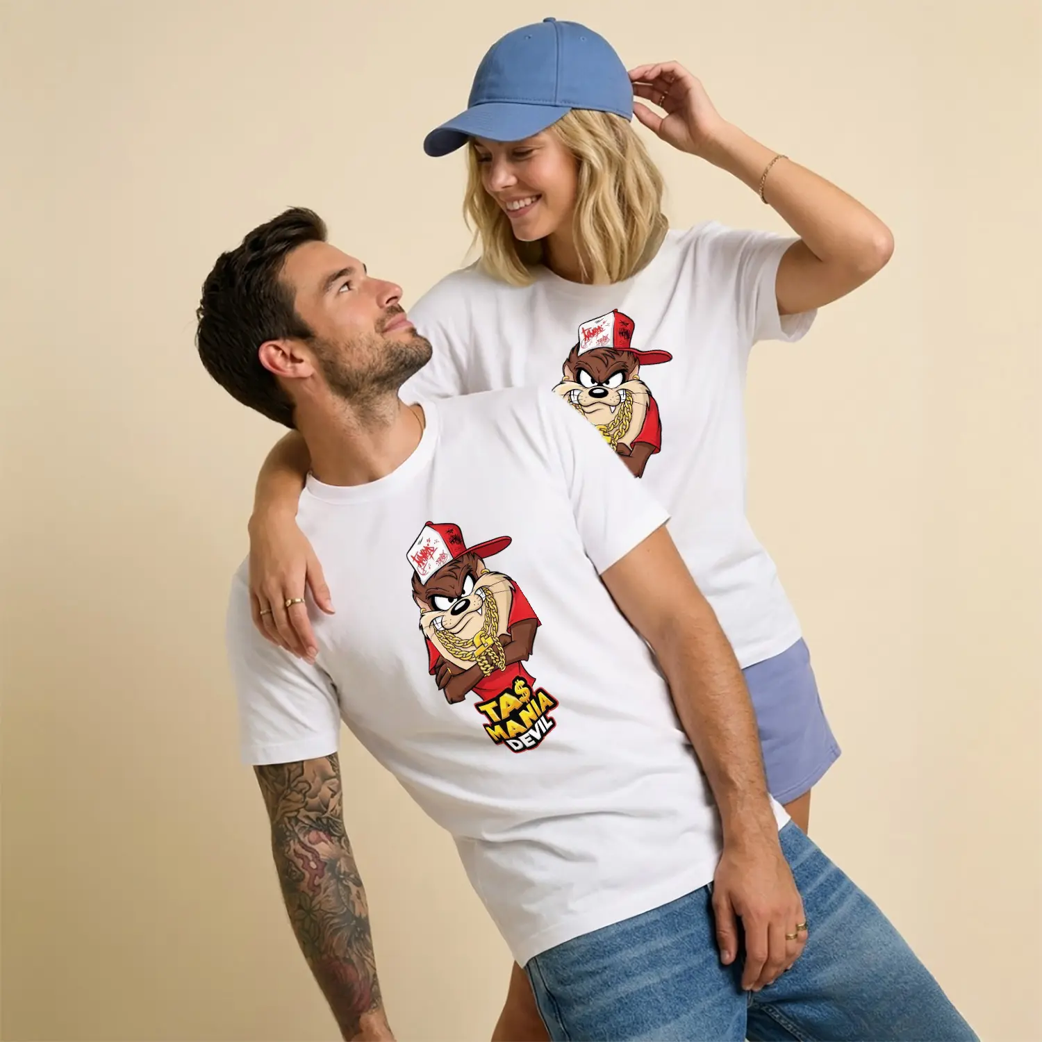 Kahverengi Canavar Çizgi Film Karakteri Tasmania Devil Hip Hop Baskılı Unisex Tişört