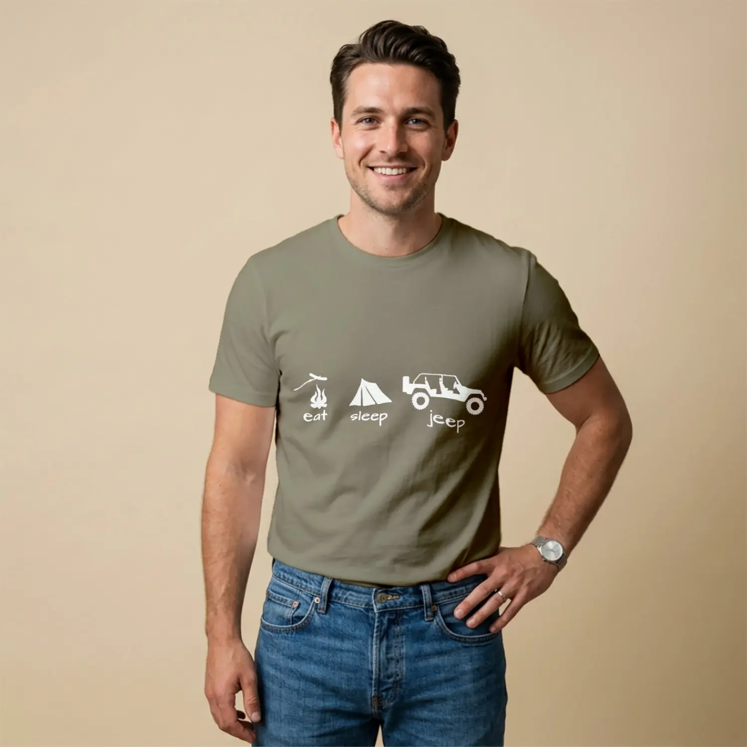 Kamp ve Macera Temalı Baskılı Erkek Tişört