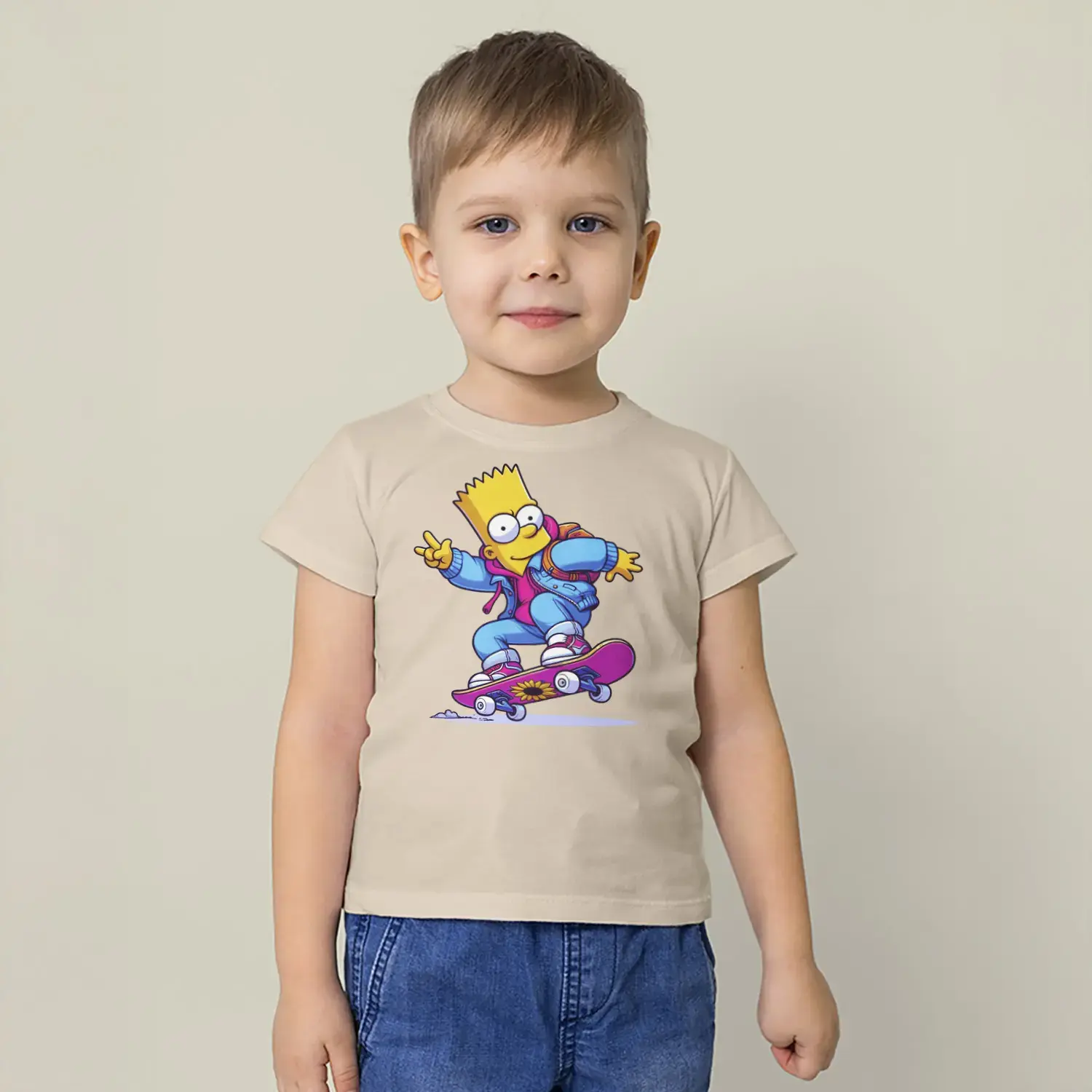 Kaykaycı Sarı Çocuk Karakter Baskılı Erkek Çocuk Tişört