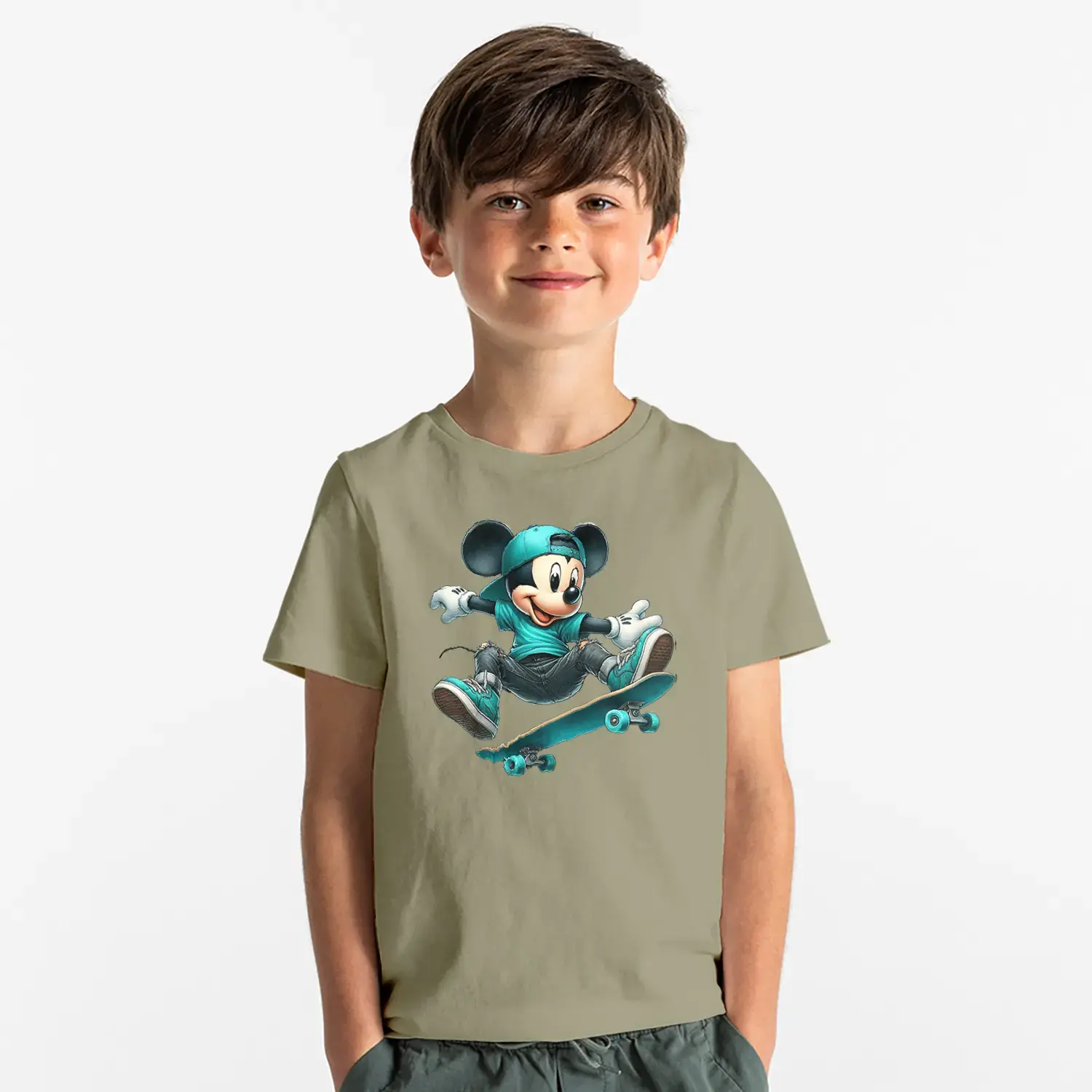 Kaykayci Sevimli Fare Baskılı Erkek Çocuk Tişörtü