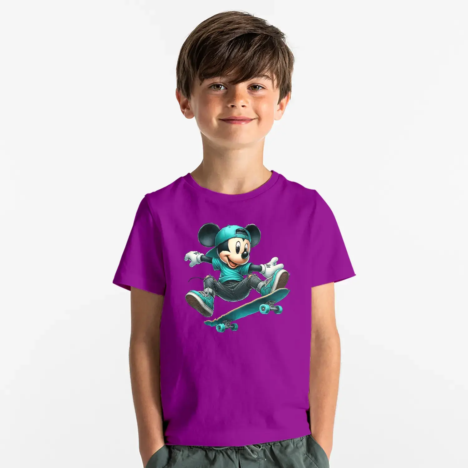 Kaykaycı Sevimli Fare Baskılı Erkek Çocuk Tişört