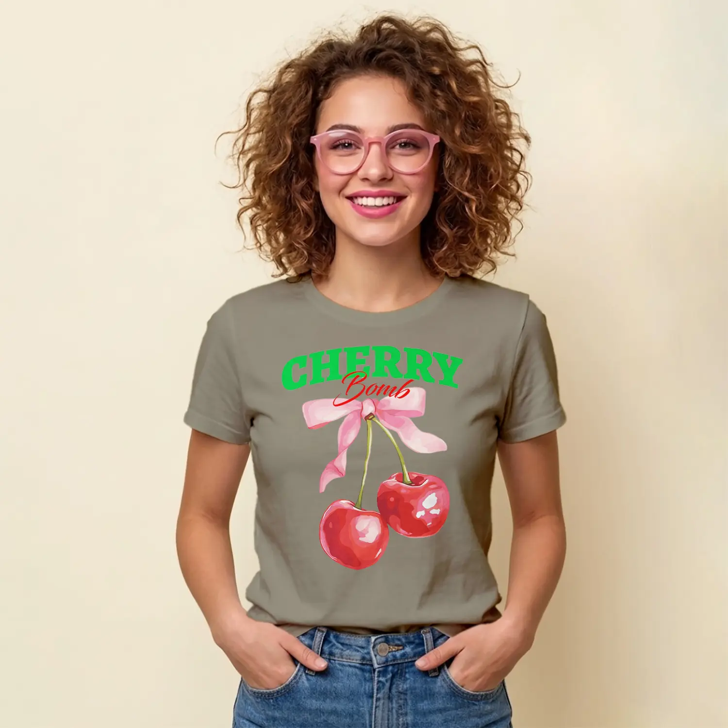 Kiraz Desenli Şık Yaz Temalı Baskılı Kadın Tişört