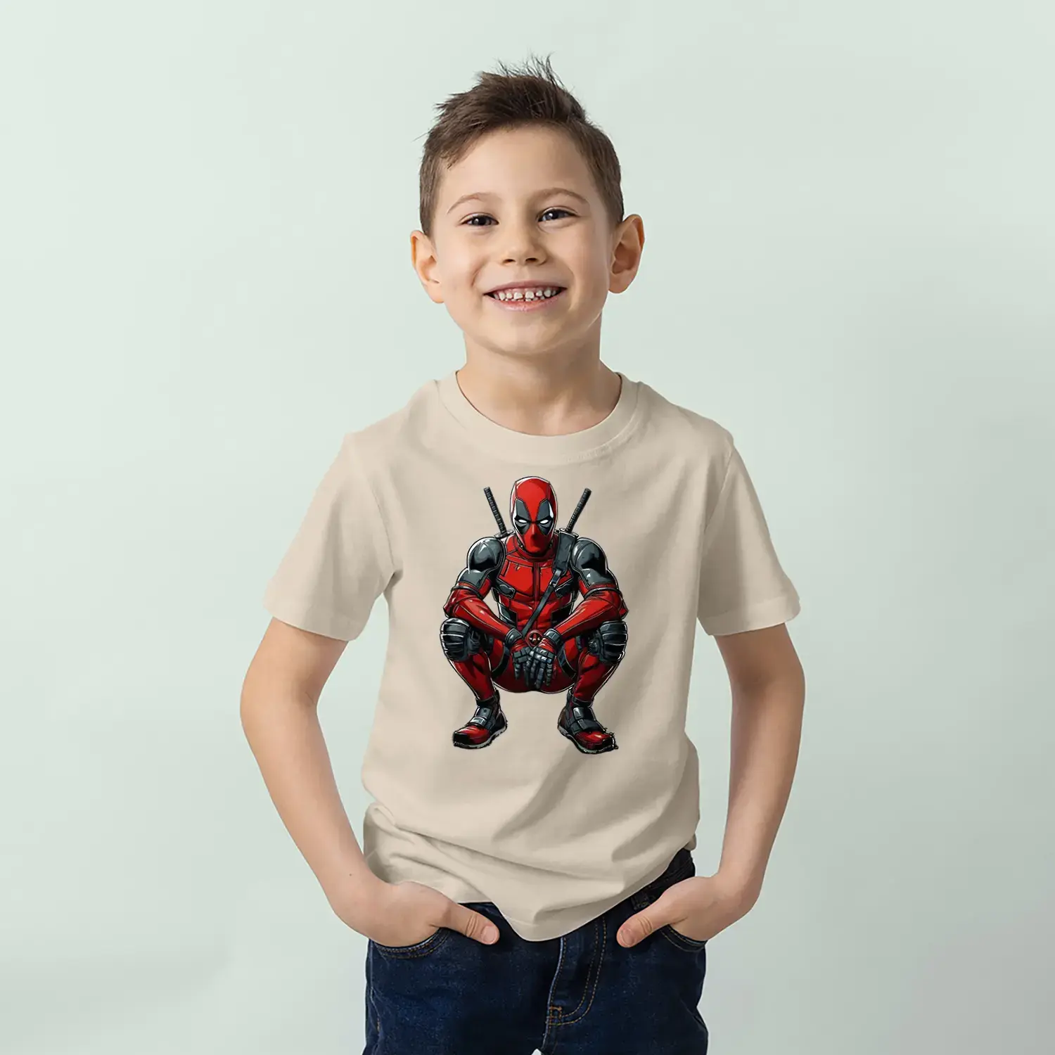 Kırmızı Maskeli Anti-Kahraman Baskılı Erkek Çocuk Tişört