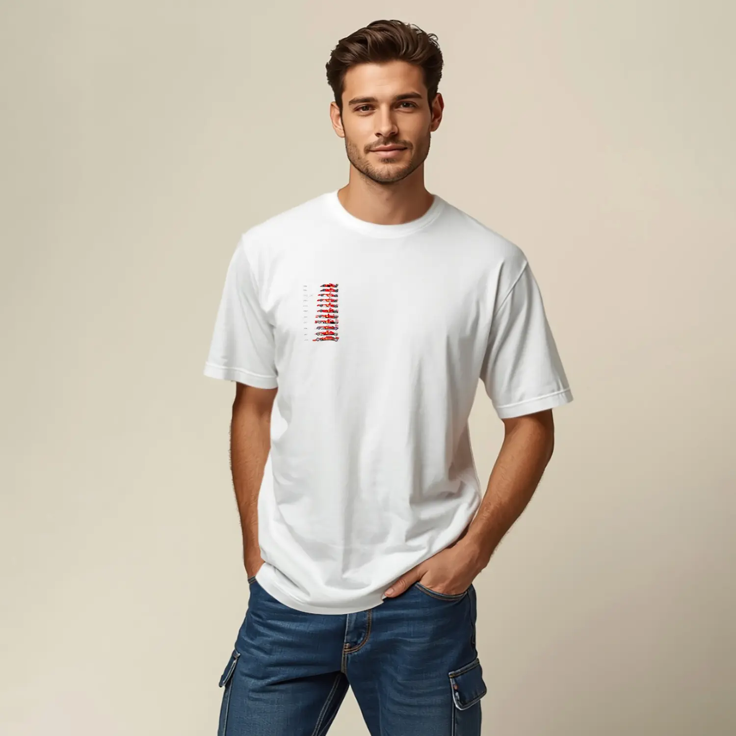 Klasik Yarış Arabası Tasarımlı Baskılı Erkek Tişört