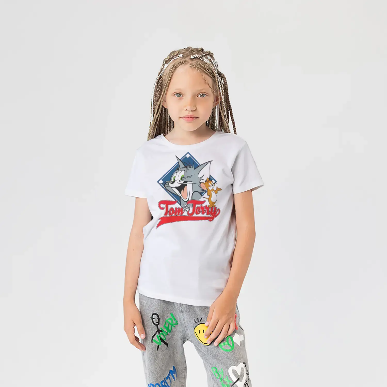 Komik Kedi Ve Fare Ikili Karikatur Baskılı Kiz Çocuk Tisortu Tişörtü