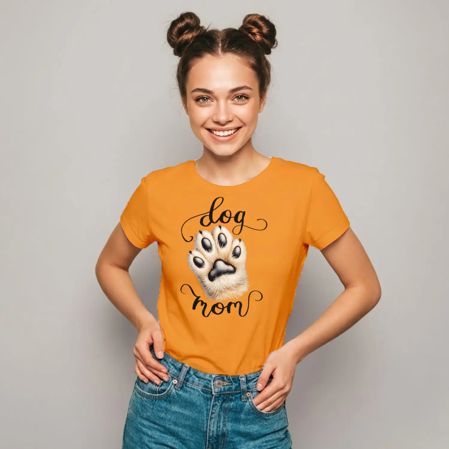 Köpek Patili Dog Mom Tasarım Baskılı Kadın Tişört