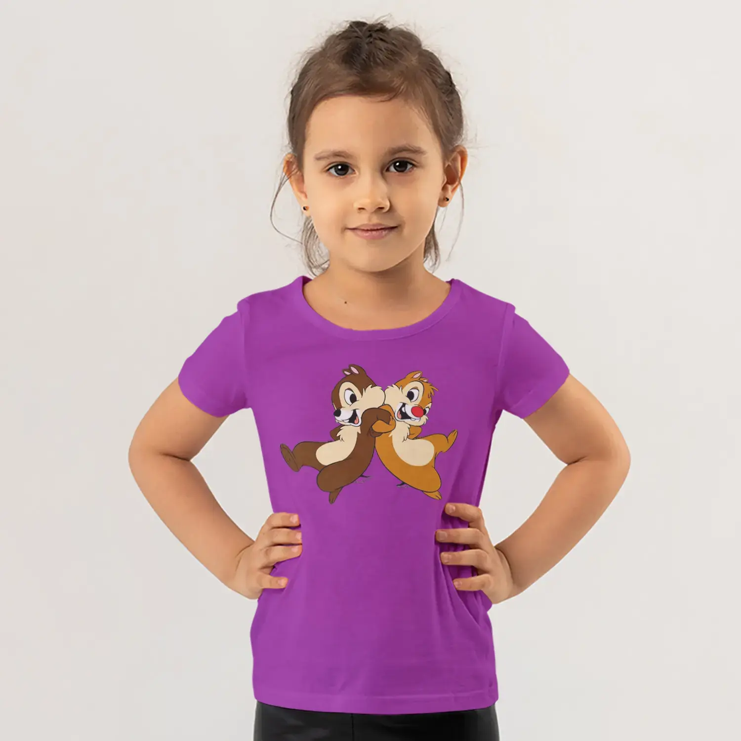 Koşan İkili Sincap Arkadaşlar Karikatür Baskılı Kız Çocuk Tişörtü