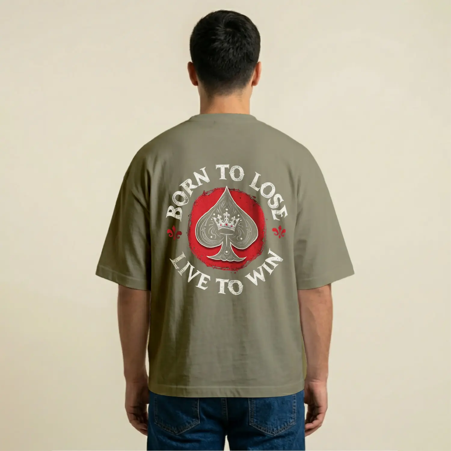 Kral Taçlı As Kart Desenli Baskılı Erkek Tişört