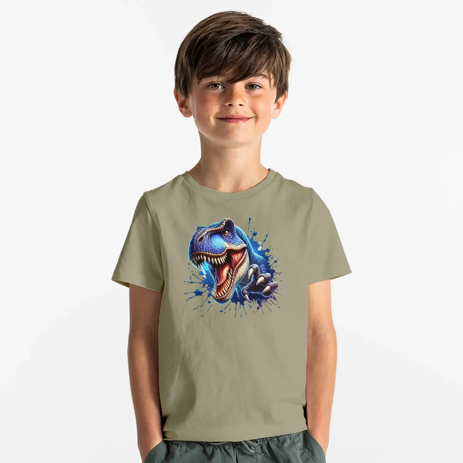 Kukreyen Mavi Dinozor Baskılı Erkek Çocuk Tişörtü