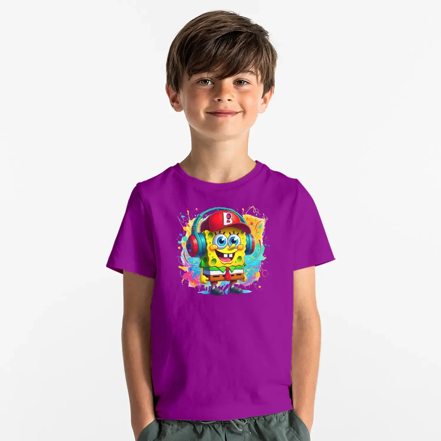 Kulaklıklı Çizgi Karakter Baskılı Erkek Çocuk Tişört