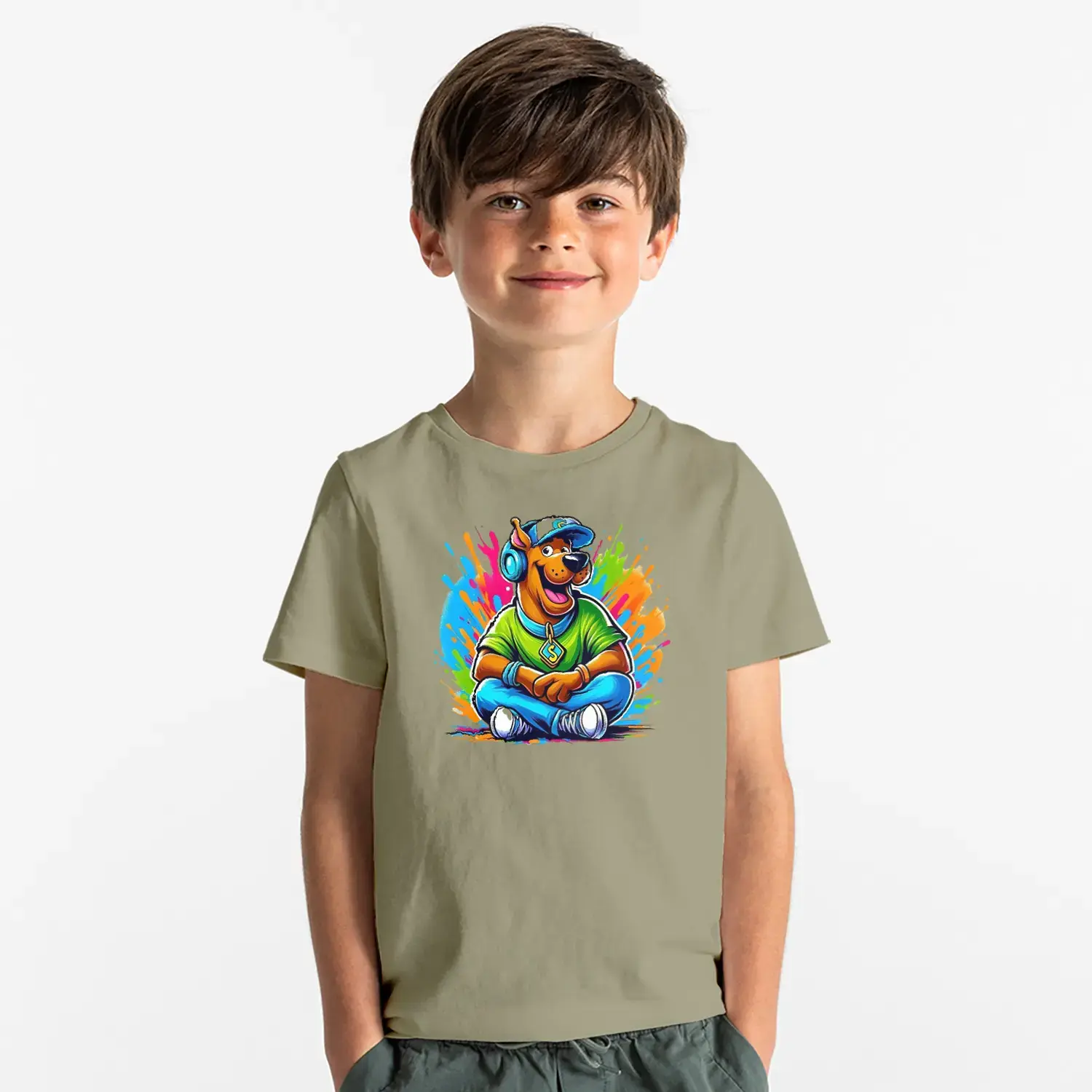 Kulaklikli Karizmatik Kopek Baskılı Erkek Çocuk Tişörtü