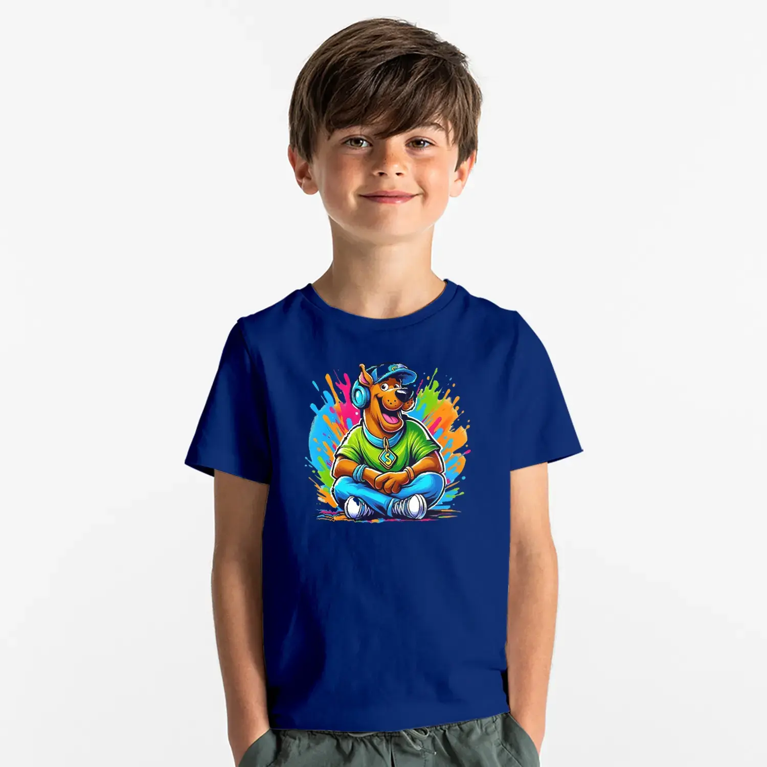 Kulaklıklı Karizmatik Köpek Baskılı Erkek Çocuk Tişört