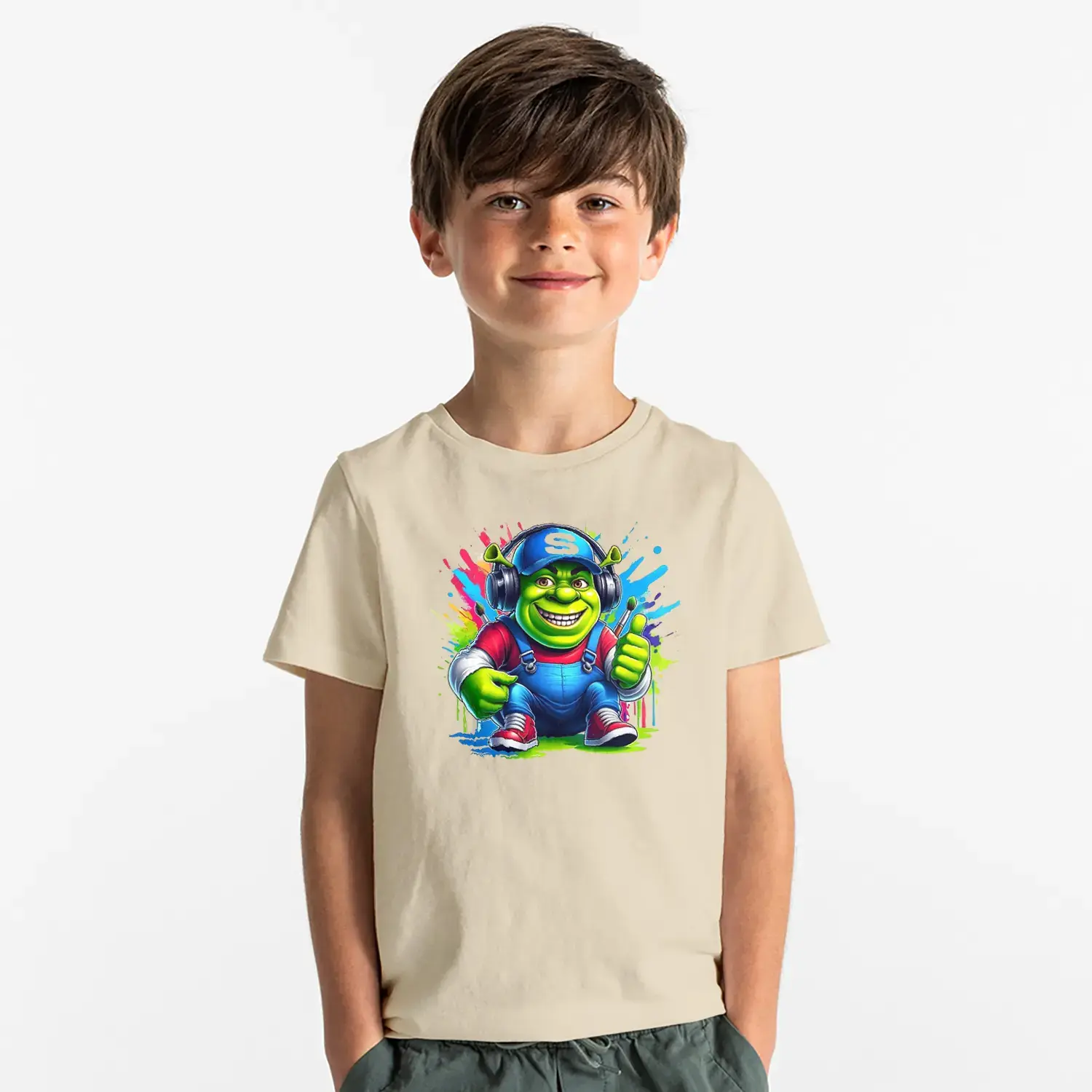 Kulaklıklı Yeşil Canavar Baskılı Erkek Çocuk Tişört