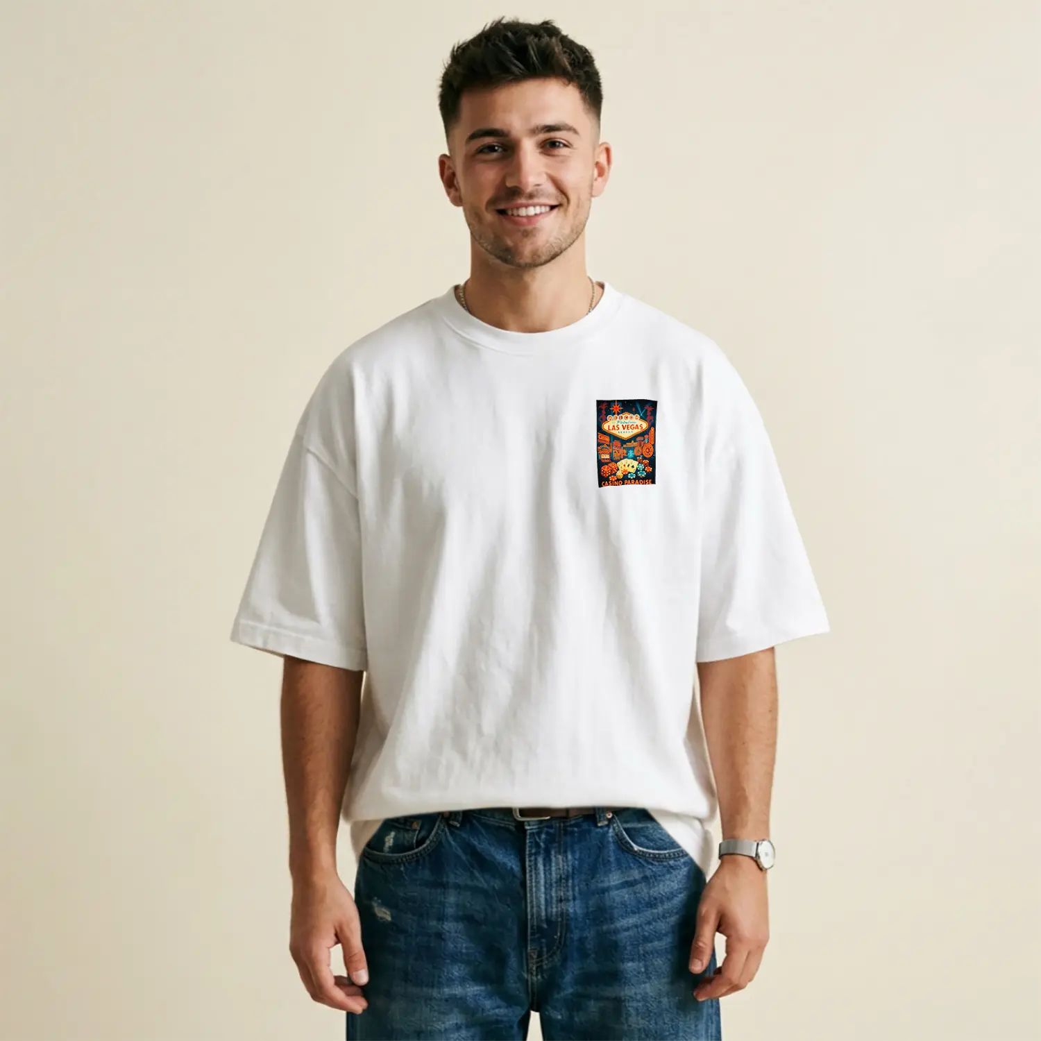 Kumar Temalı Renkli Retro Tasarım Baskılı Erkek Tişört