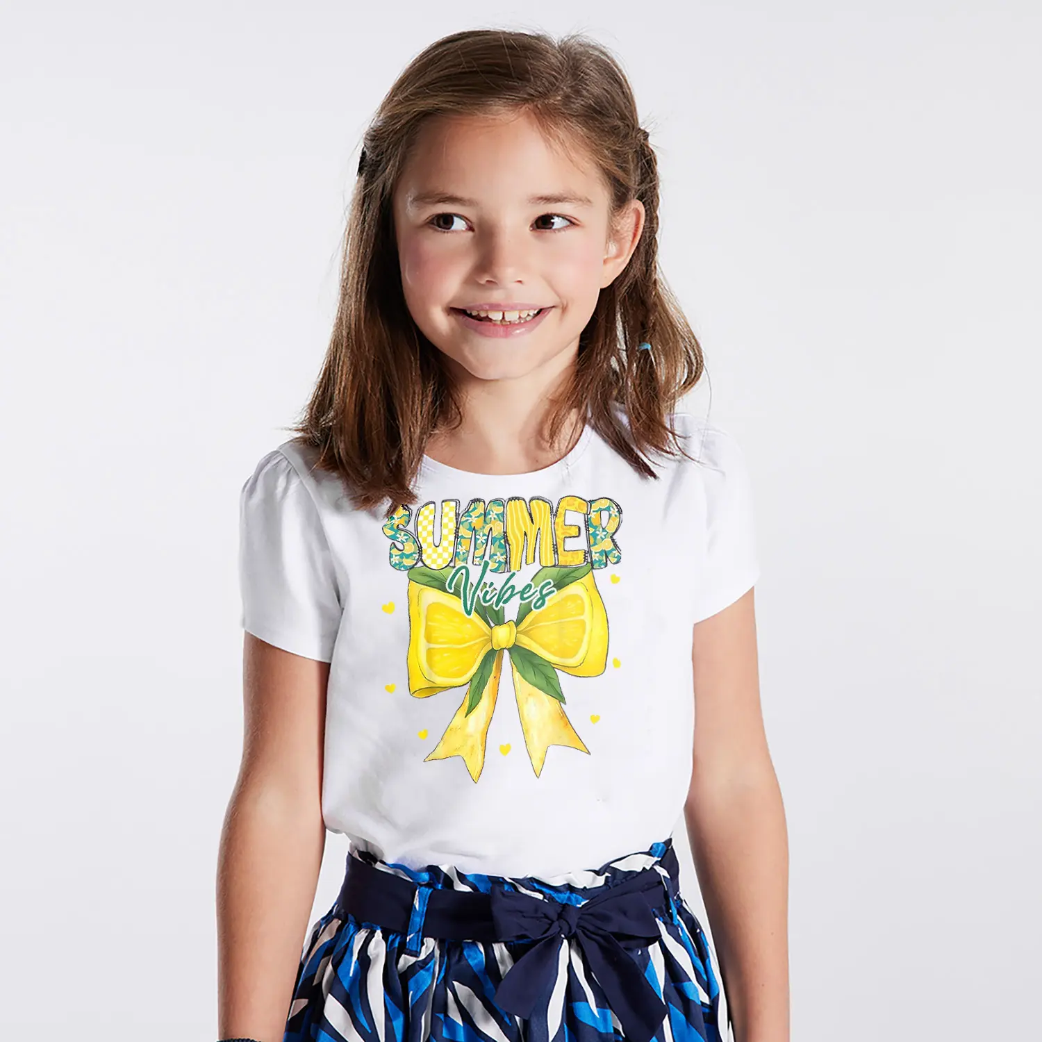 Limon Fiyonk Summer Vibes Yazılı Baskılı Kiz Çocuk Tisortu Tişörtü