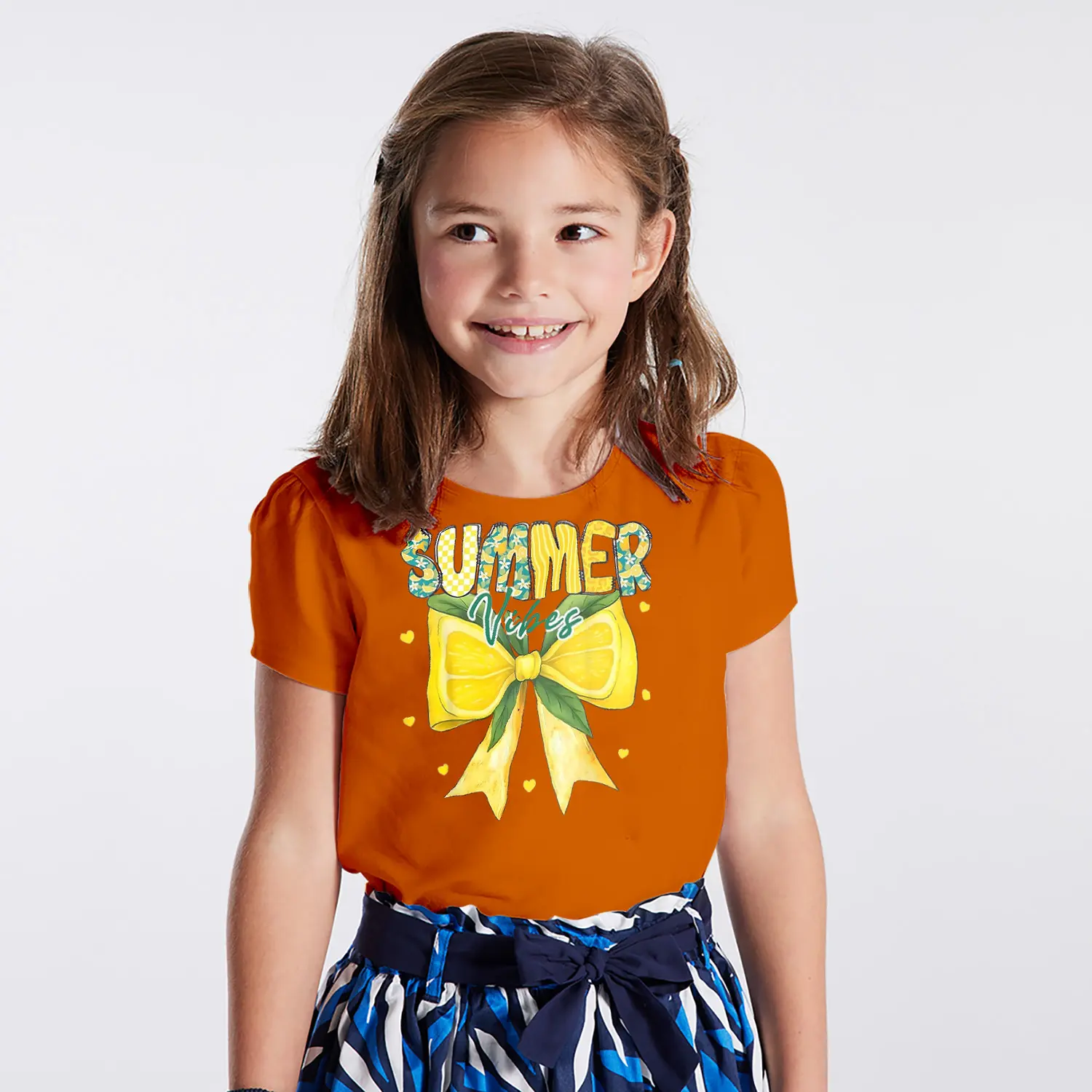 Limon Fiyonk Summer Vibes Yazılı Baskılı Kız Çocuk Tişörtü